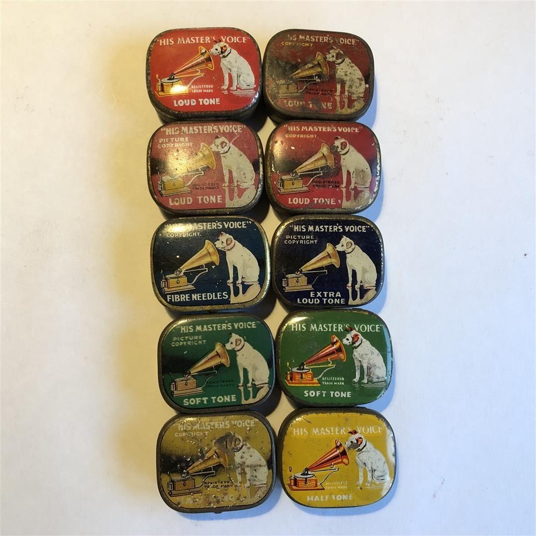 Ten Antique HMV Gramophone Needle Tins (1 of 11)
