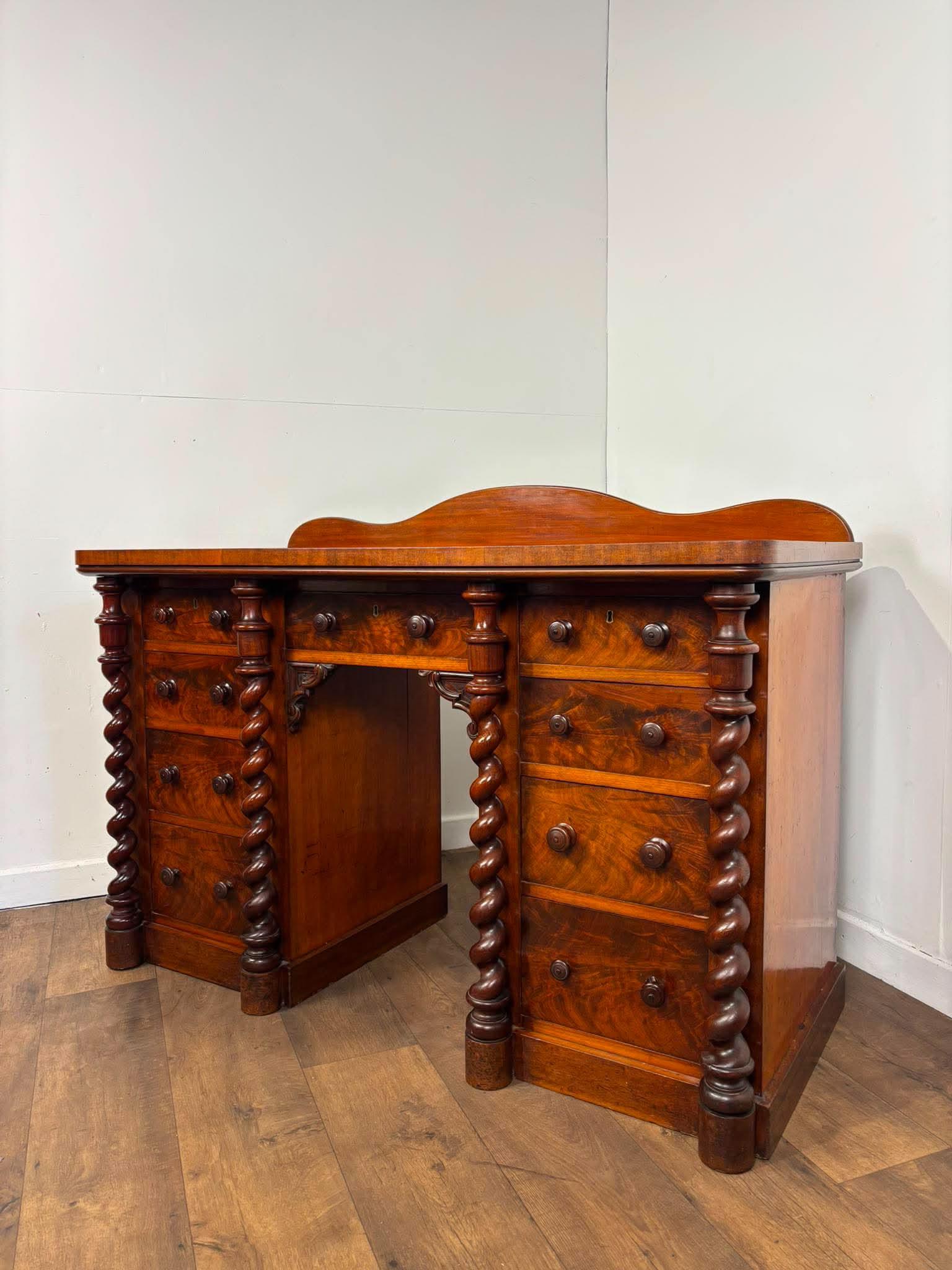 Victorian Scottish Flame Mahogany Pedestal Desk (1 of 14) Victorian Scottish Flame Mahogany Pedestal Desk (1 of 14)