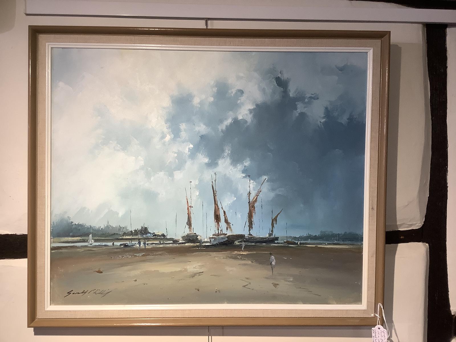 Gerald Phillips: Oil on Canvas of Moored Boats, St Ives (1 of 3) Gerald Phillips: Oil on Canvas of Moored Boats, St Ives (1 of 3)