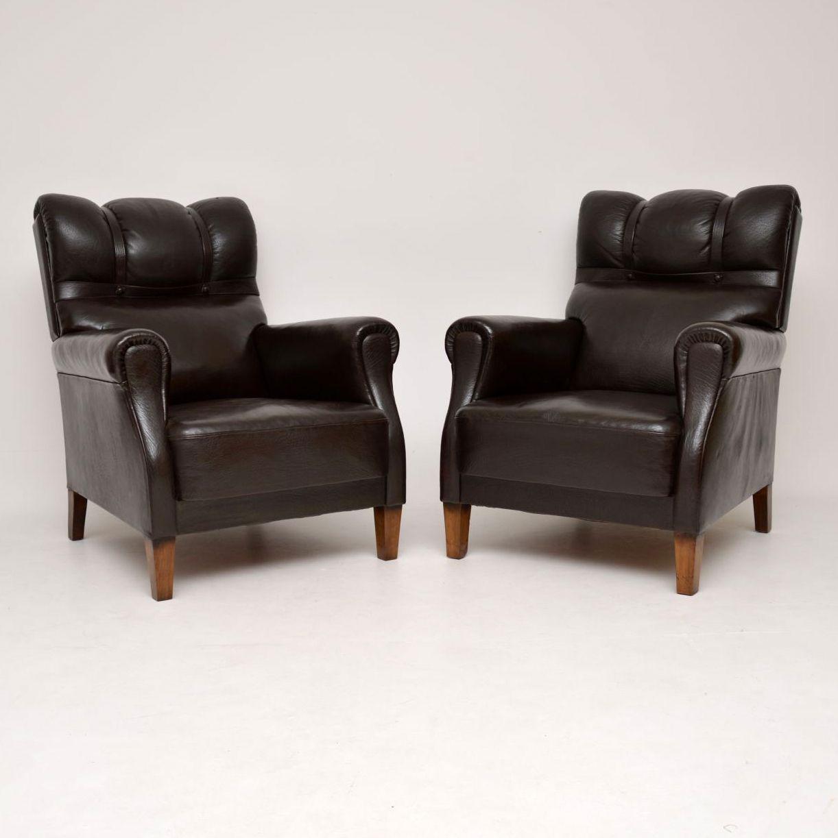 Pair of Antique Swedish Leather Armchairs (1 of 10) Pair of Antique Swedish Leather Armchairs (1 of 10)