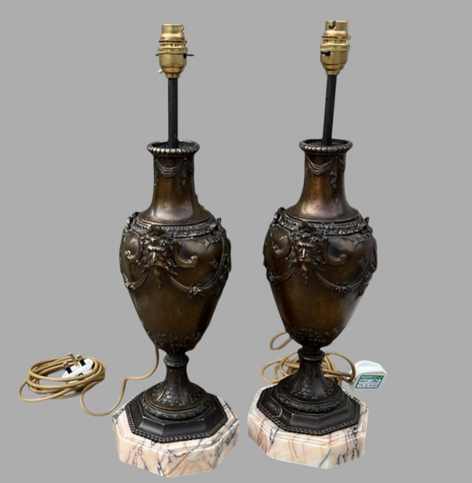 Early 20th Century Ornate French Bronze Lamps with Marble Bases (1 of 6)