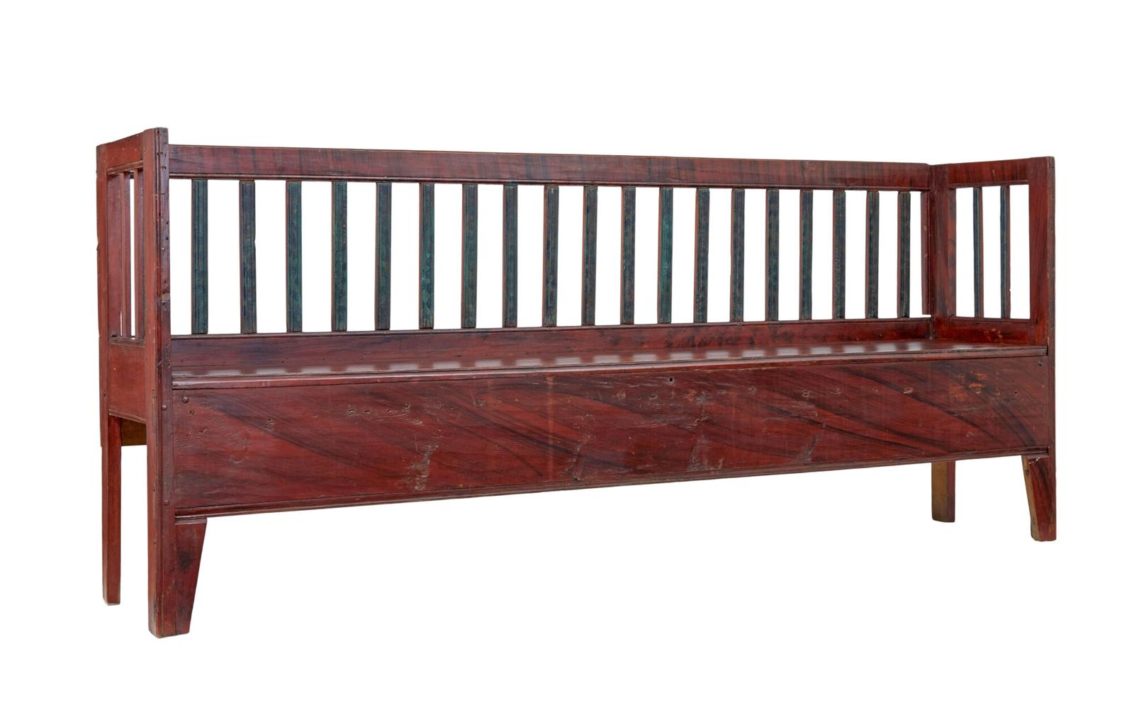 Mid 19th Century Rustic Swedish Hand Painted Pine Bench (1 of 8)