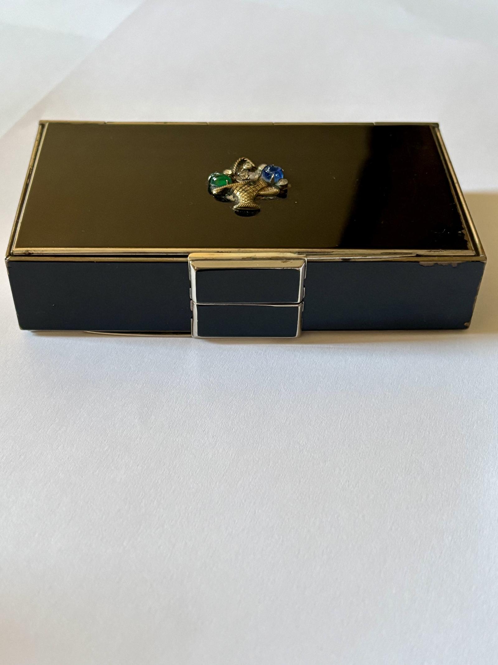 Art Deco Black Enamel & Chrome Compact Cigarette Case Minaudière c.1930 (1 of 17)