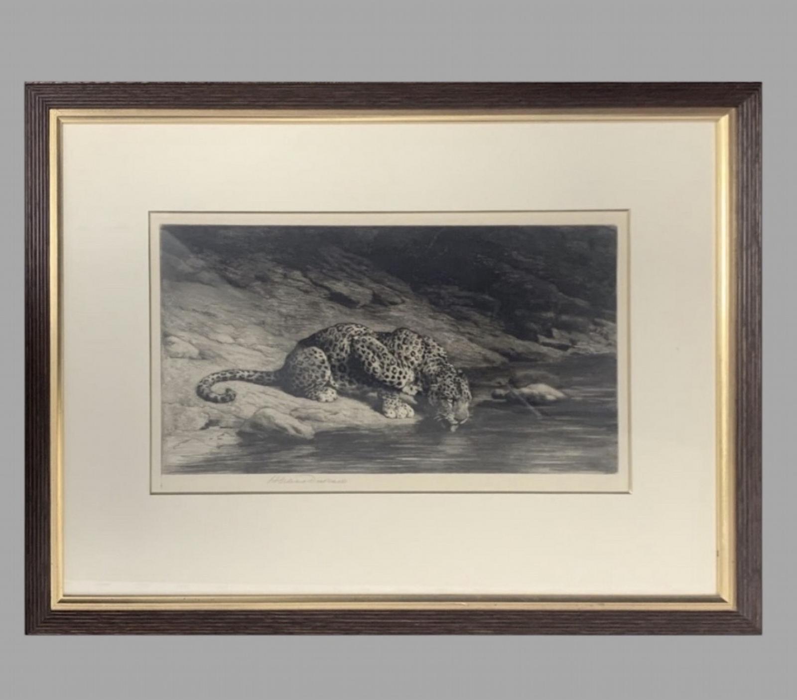 Herbert Dicksee - Etching on Paper - Signed Art Proof Ltd Ed 'Leopard on Hillside' c.1900 (1 of 4) Herbert Dicksee - Etching on Paper - Signed Art Proof Ltd Ed 'Leopard on Hillside' c.1900 (1 of 4)