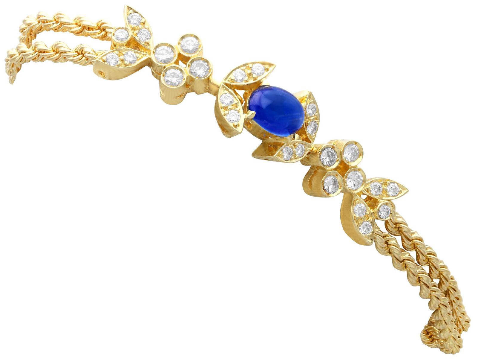 1.30ct Sapphire & 0.60ct Diamond, 18ct Yellow Gold Bracelet - Vintage French c.1940 (1 of 12)
