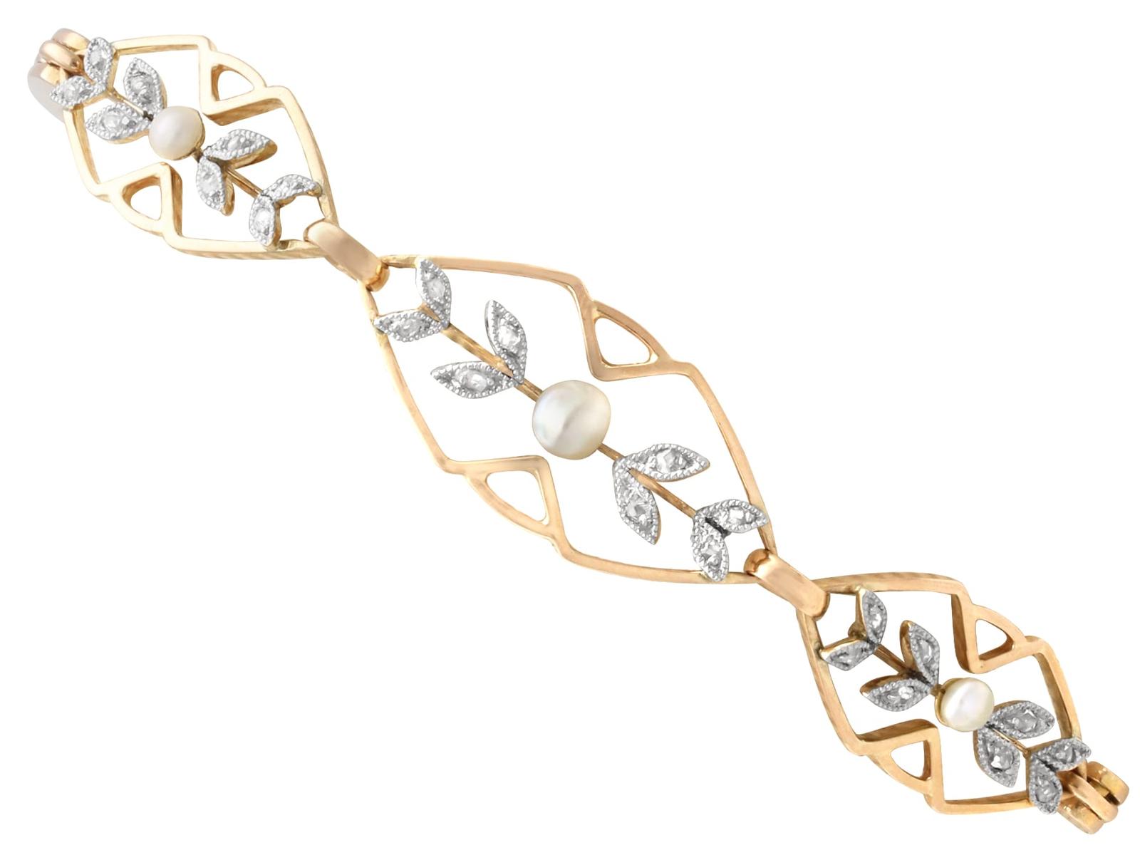 Seed Pearl & 0.12ct Diamond, 15ct Rose Gold Bracelet c.1930 (1 of 15)