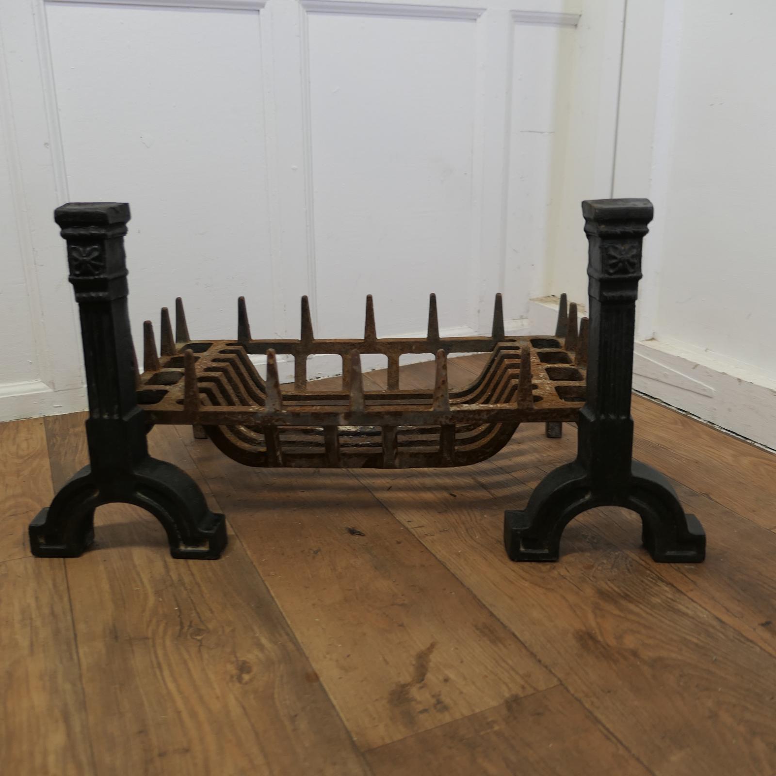 Large 19th Century Inglenook Fire Grate on Andirons (1 of 7)