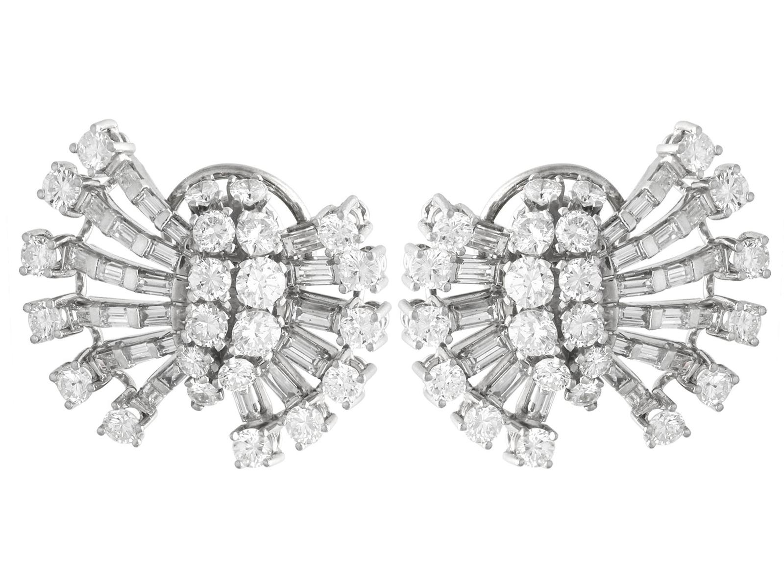 Vintage Art Deco 5.16ct Diamond & Platinum Earrings c.1950 (1 of 9)