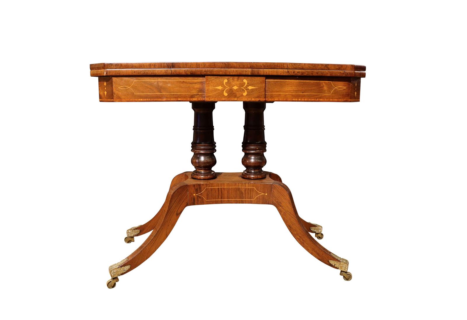 Fine Regency Inlaid Rosewood Card Table with Brass Sabots & Castors, Circa 1820 (1 of 6) Fine Regency Inlaid Rosewood Card Table with Brass Sabots & Castors, Circa 1820 (1 of 6)