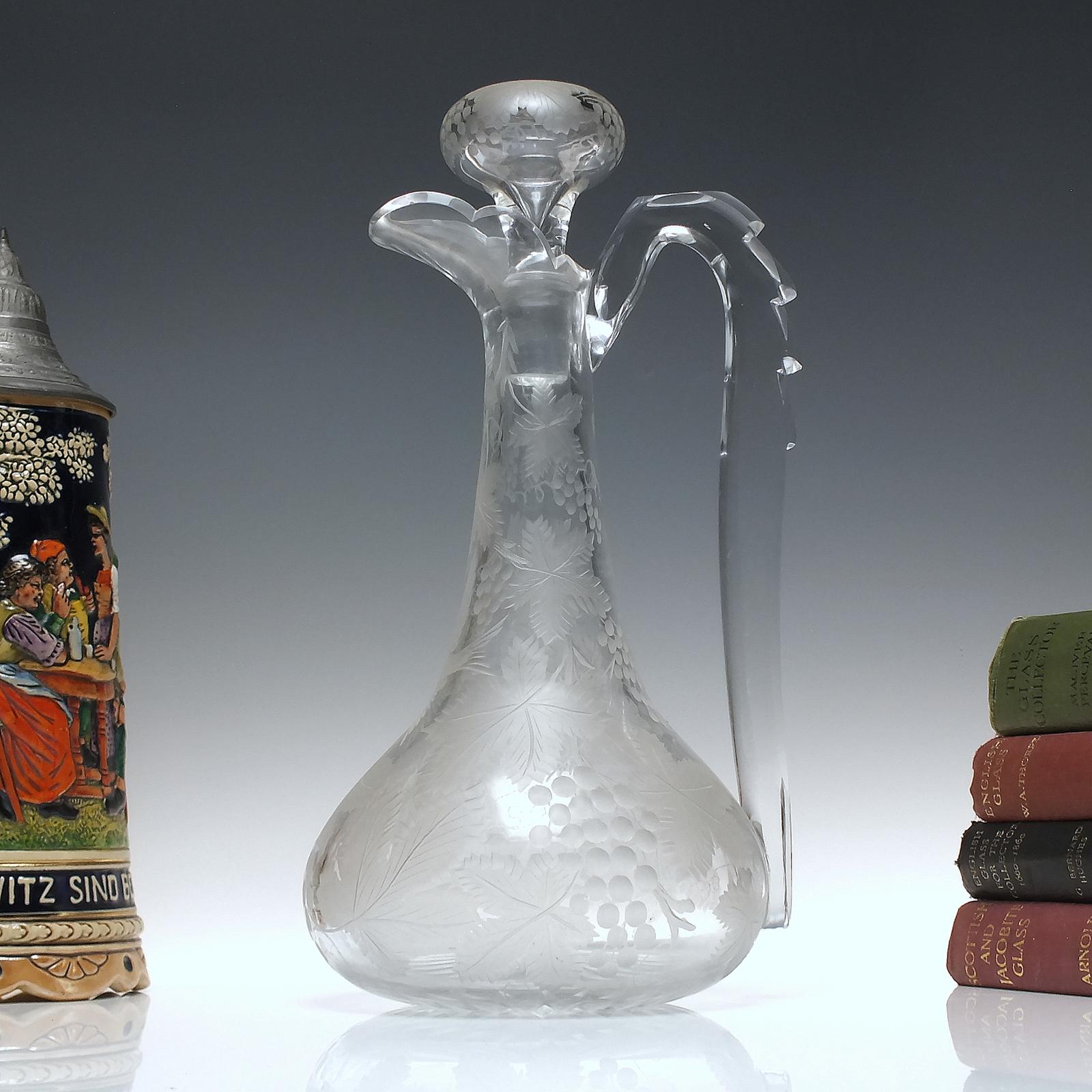 Tall Bird Engraved 19th Century Glass Claret Jug c.1870 (1 of 8)