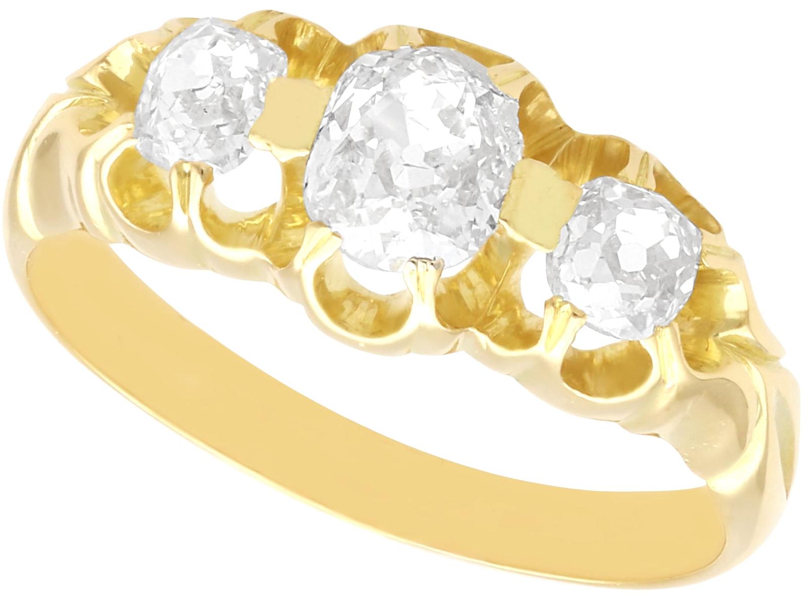 Antique 0.88ct Diamond & 15ct Yellow Gold Trilogy Ring c.1890 (1 of 11)