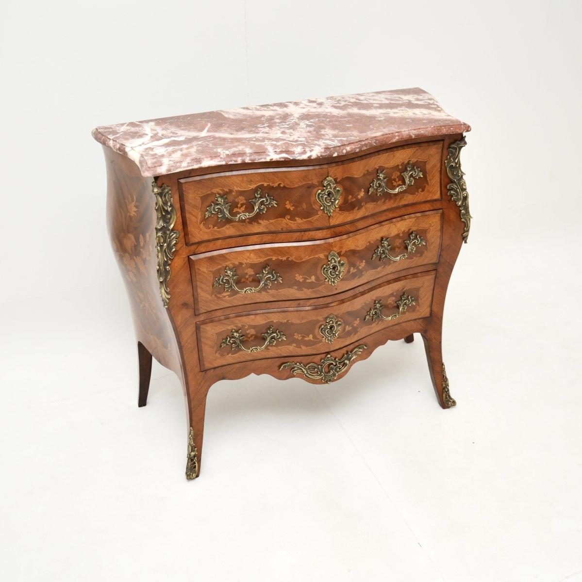 Antique French Inlaid Marquetry Marble Top Bombe Commode (1 of 10)