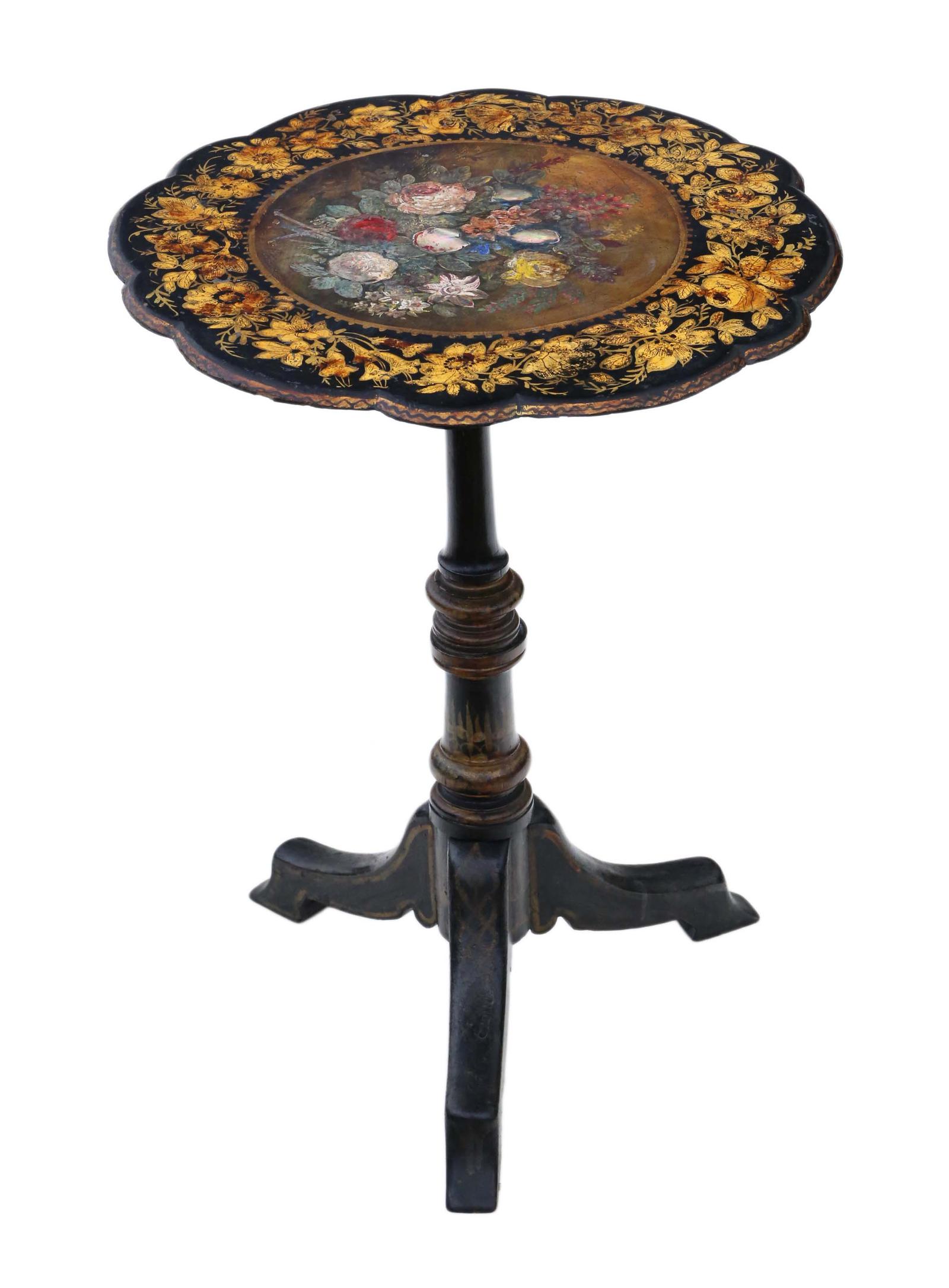 Victorian Hand Decorated Papier Mache Tilt Top Tea Supper Wine Table c.1880 (1 of 6) Victorian Hand Decorated Papier Mache Tilt Top Tea Supper Wine Table c.1880 (1 of 6)