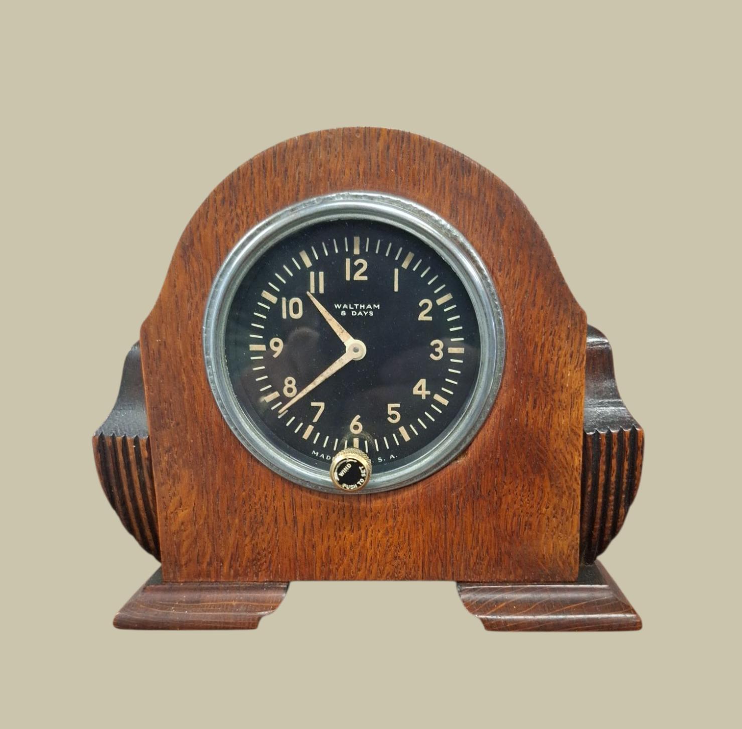 Scarce 8-day Waltham Car Clock in a Hardwood Case (1 of 2)