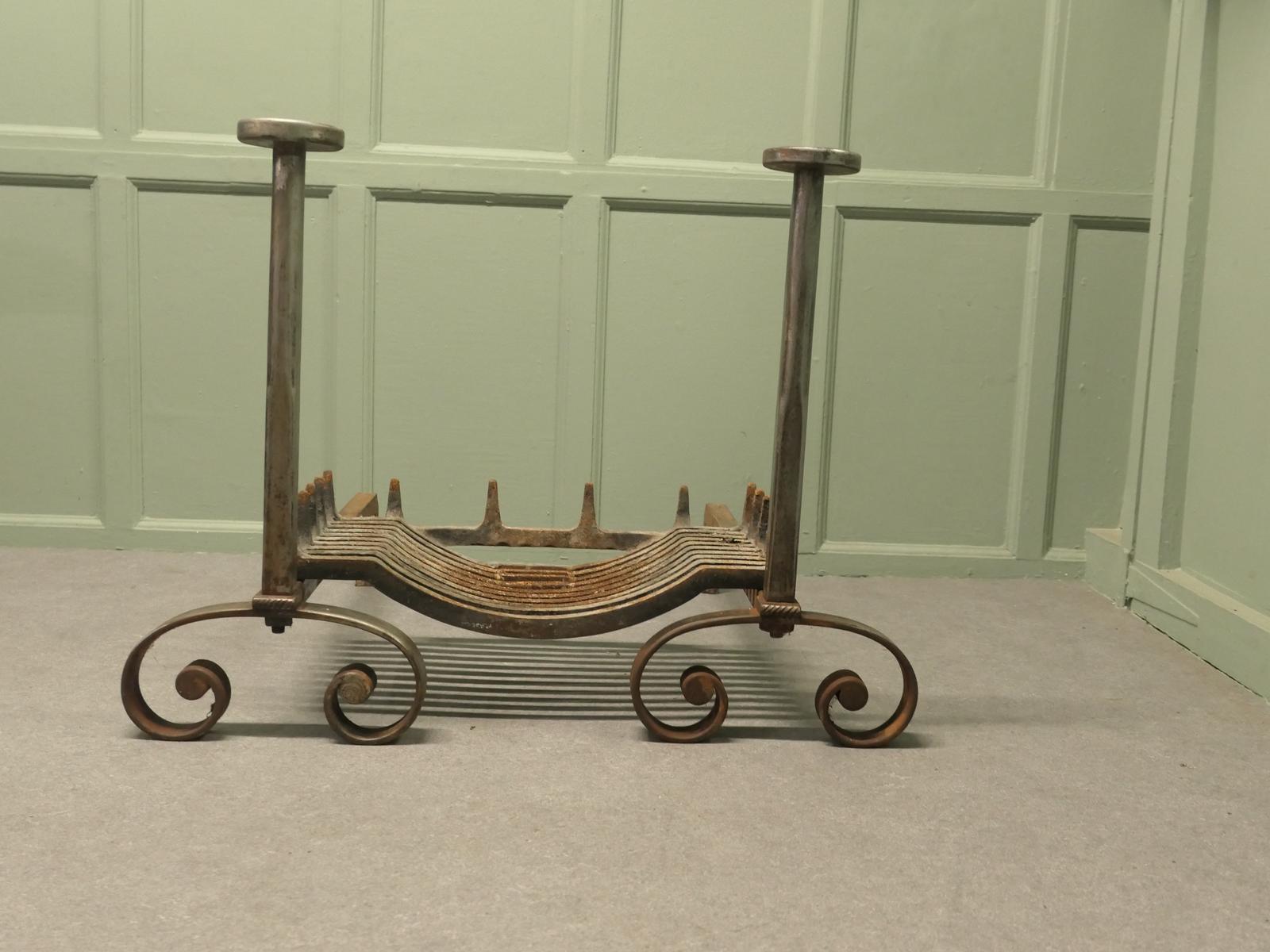 Very Large Heavy Iron Andirons, Fire Dogs and Grate (1 of 6)