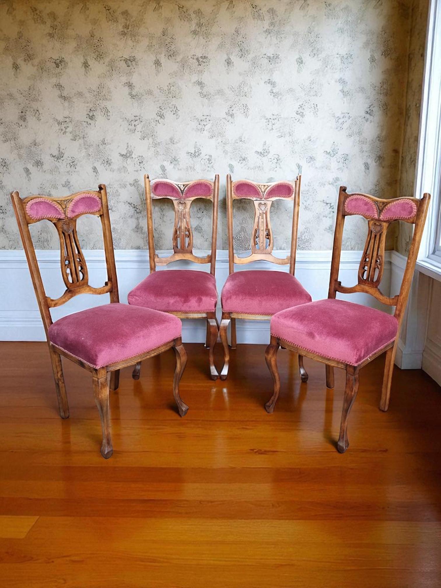 Antique Victorian Oak Dining Chairs / Set of 4 / Made in England 1880s (1 of 9)