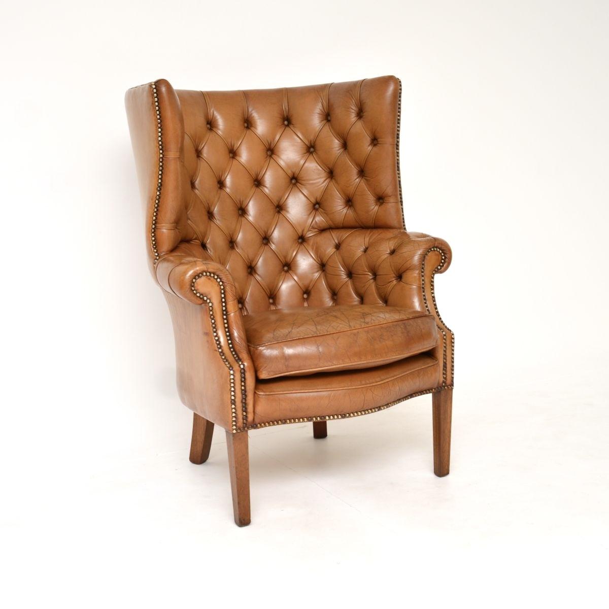 Antique Leather Barrel Back Wing Armchair (1 of 9) Antique Leather Barrel Back Wing Armchair (1 of 9)