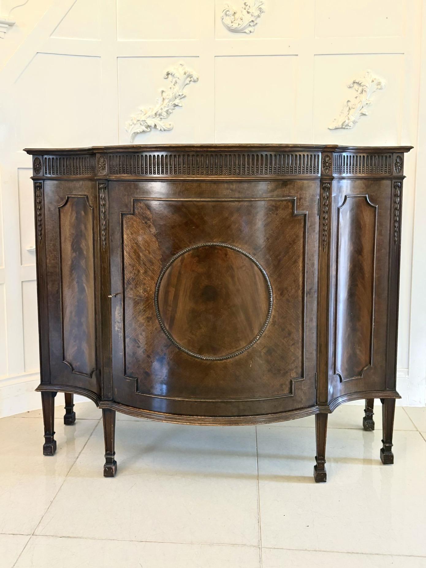 Antique Edwardian Quality Carved Mahogany Serpentine Shape Side Cabinet (1 of 9) Antique Edwardian Quality Carved Mahogany Serpentine Shape Side Cabinet (1 of 9)