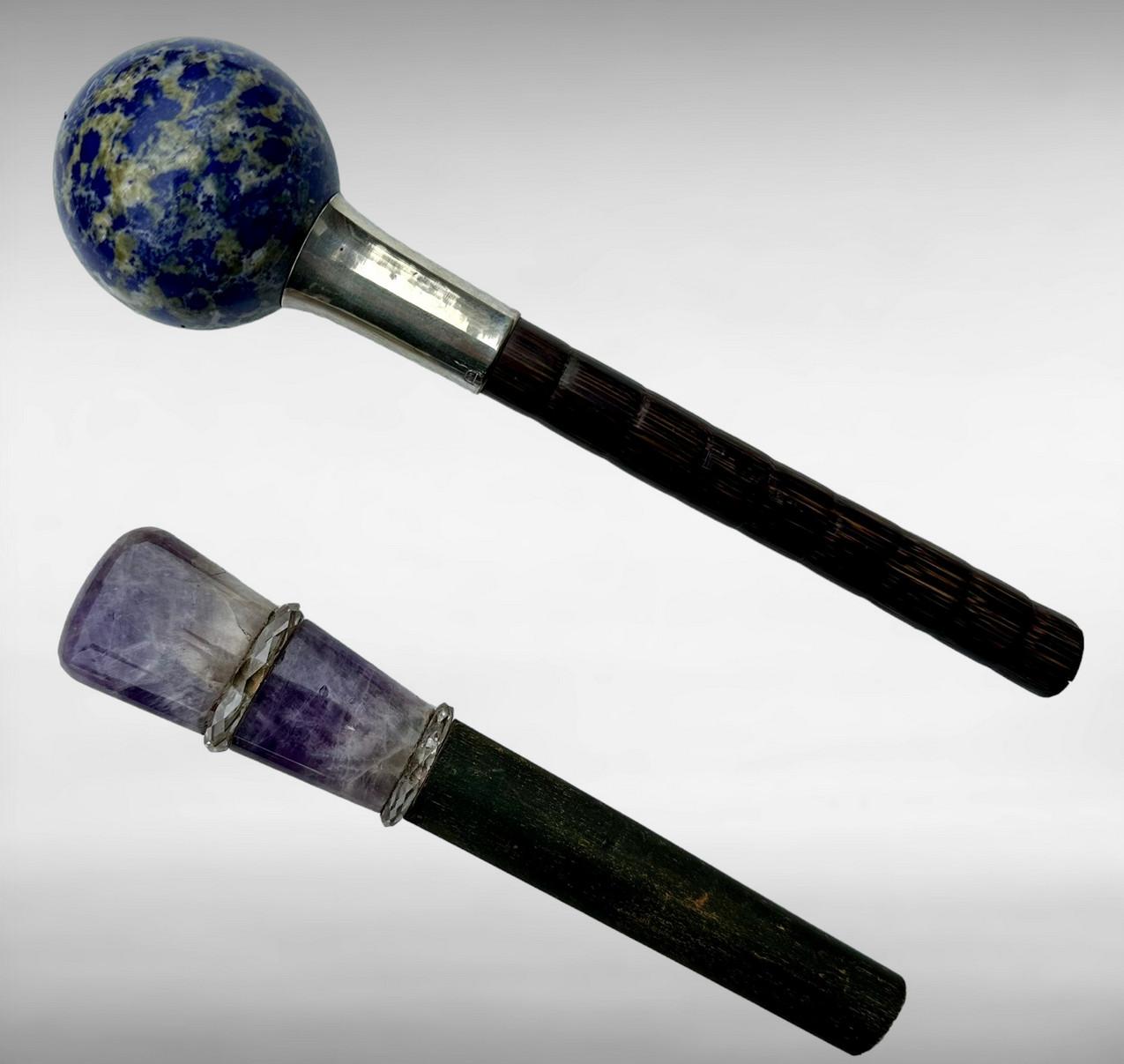 Antique Lapis Lazuli Blue John Amethyst Lady's Walking Stick Wooden Parts (1 of 10)