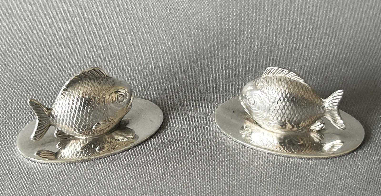 Rare Pair of Chester Silver Sampson Morden Fish Menu Holders (1 of 6) Rare Pair of Chester Silver Sampson Morden Fish Menu Holders (1 of 6)