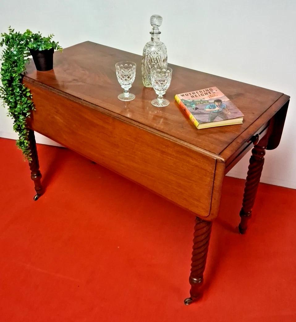 Antique Drop Leaf Pembroke Mahogany Table with Drawer on Brass Casters (1 of 8) Antique Drop Leaf Pembroke Mahogany Table with Drawer on Brass Casters (1 of 8)