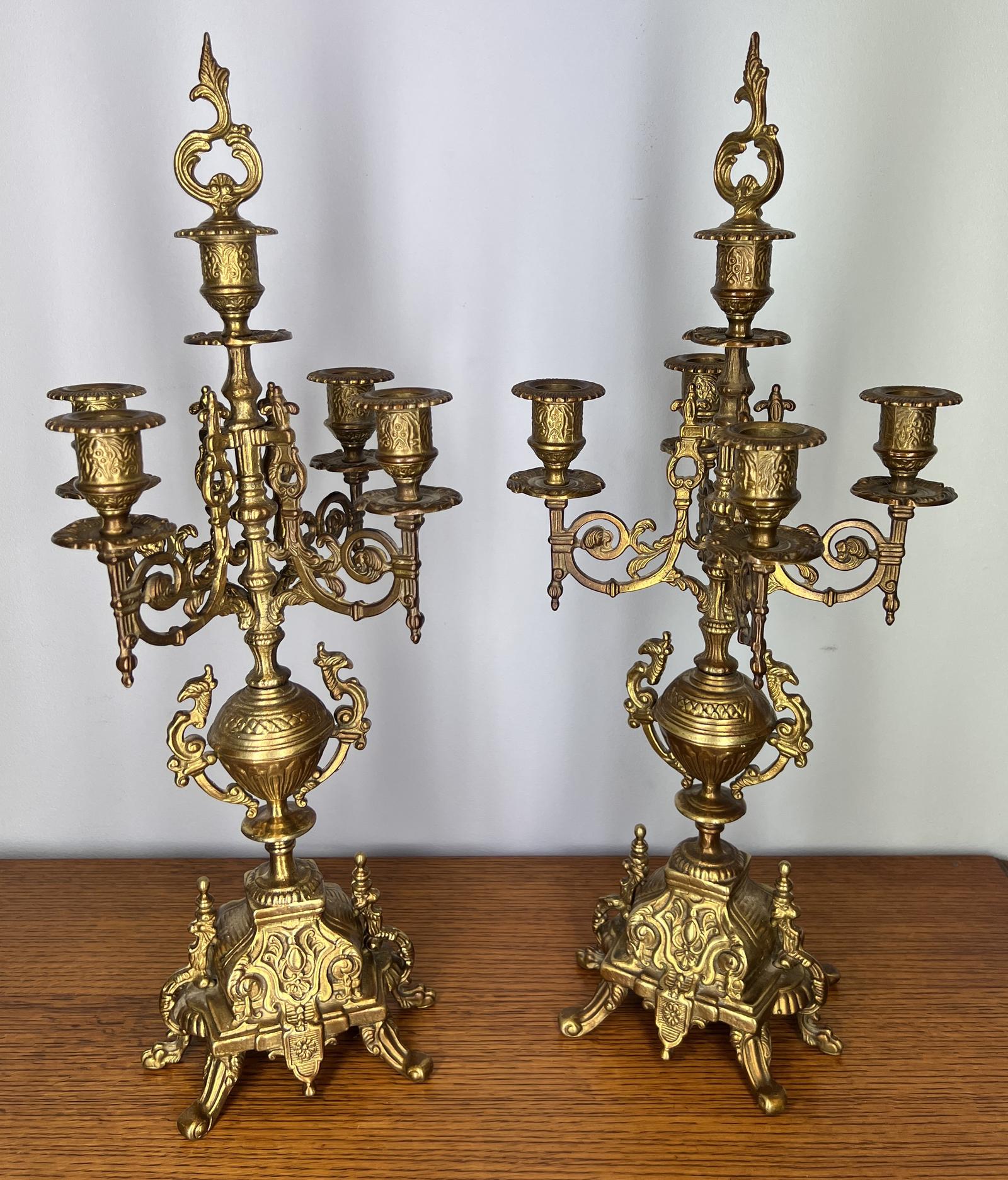Candelabra Antique Ornate Brass Five-arm Pair Elegant Detailing LOT 4064 (1 of 11)