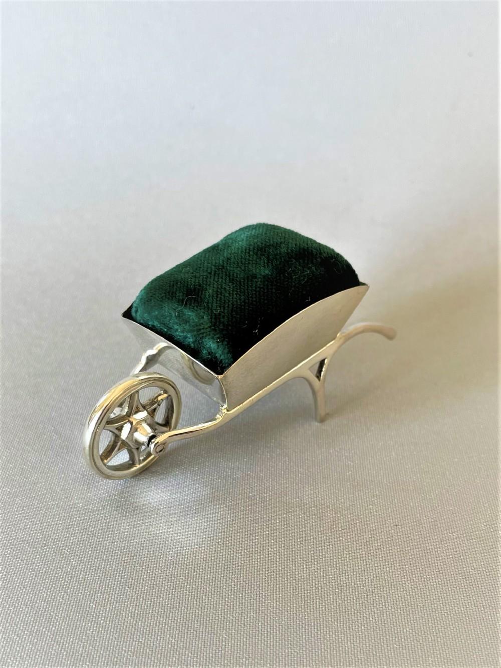 Unusual Edwardian Novelty Silver Wheelbarrow Pin Cushion (1 of 7)