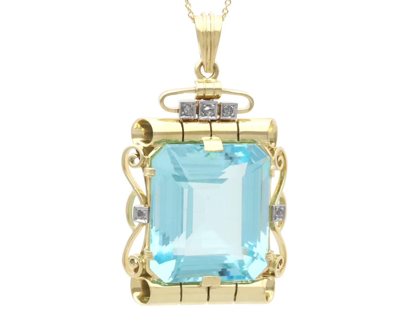 Vintage 32.20ct Aquamarine, 0.10ct Diamond and 14ct Yellow Gold Pendant by C'est Laudier Circa 1940 (1 of 10)