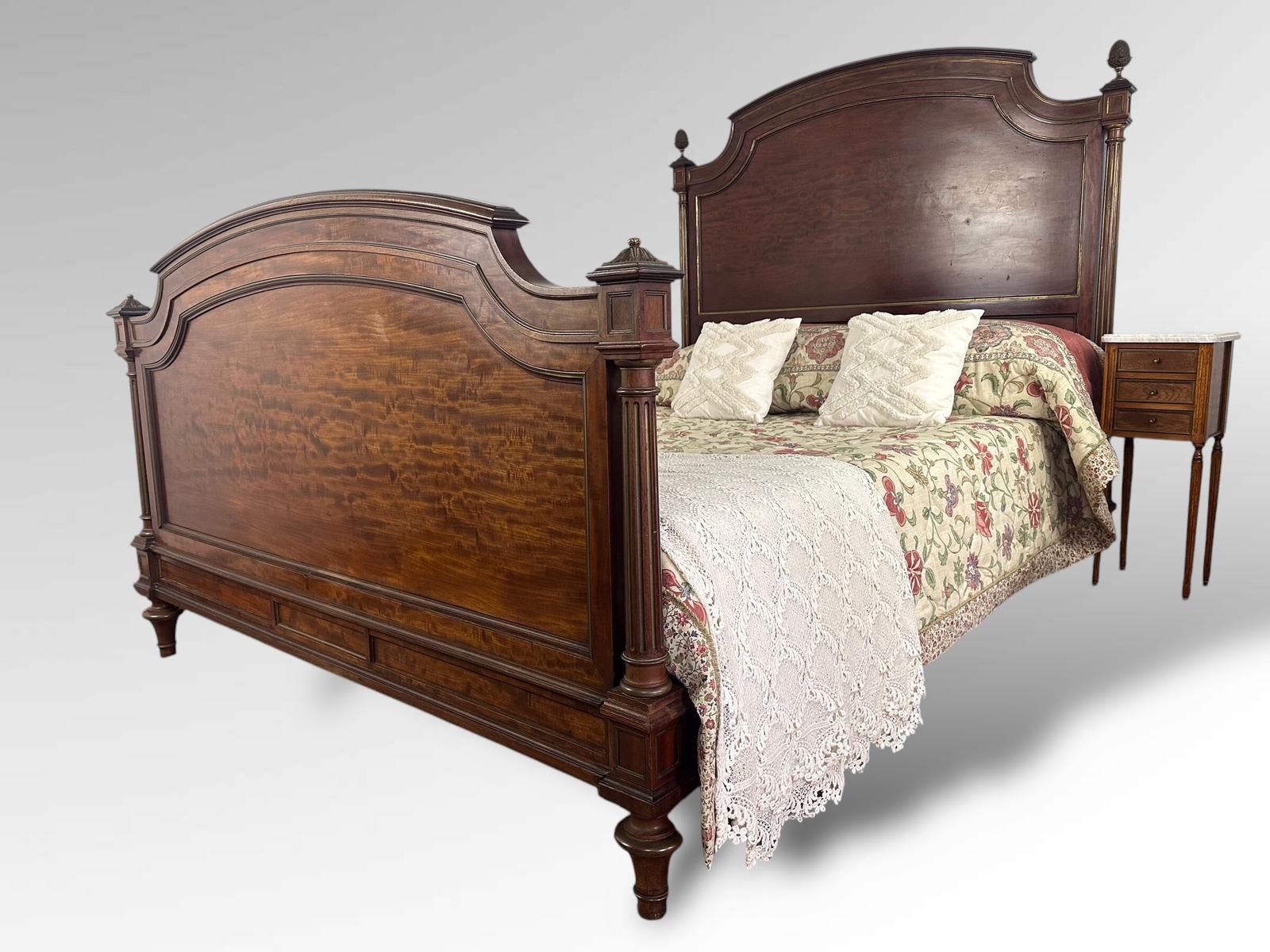 Original French Carved Exotic Wood XL Double Size Bed Frame (1 of 16)