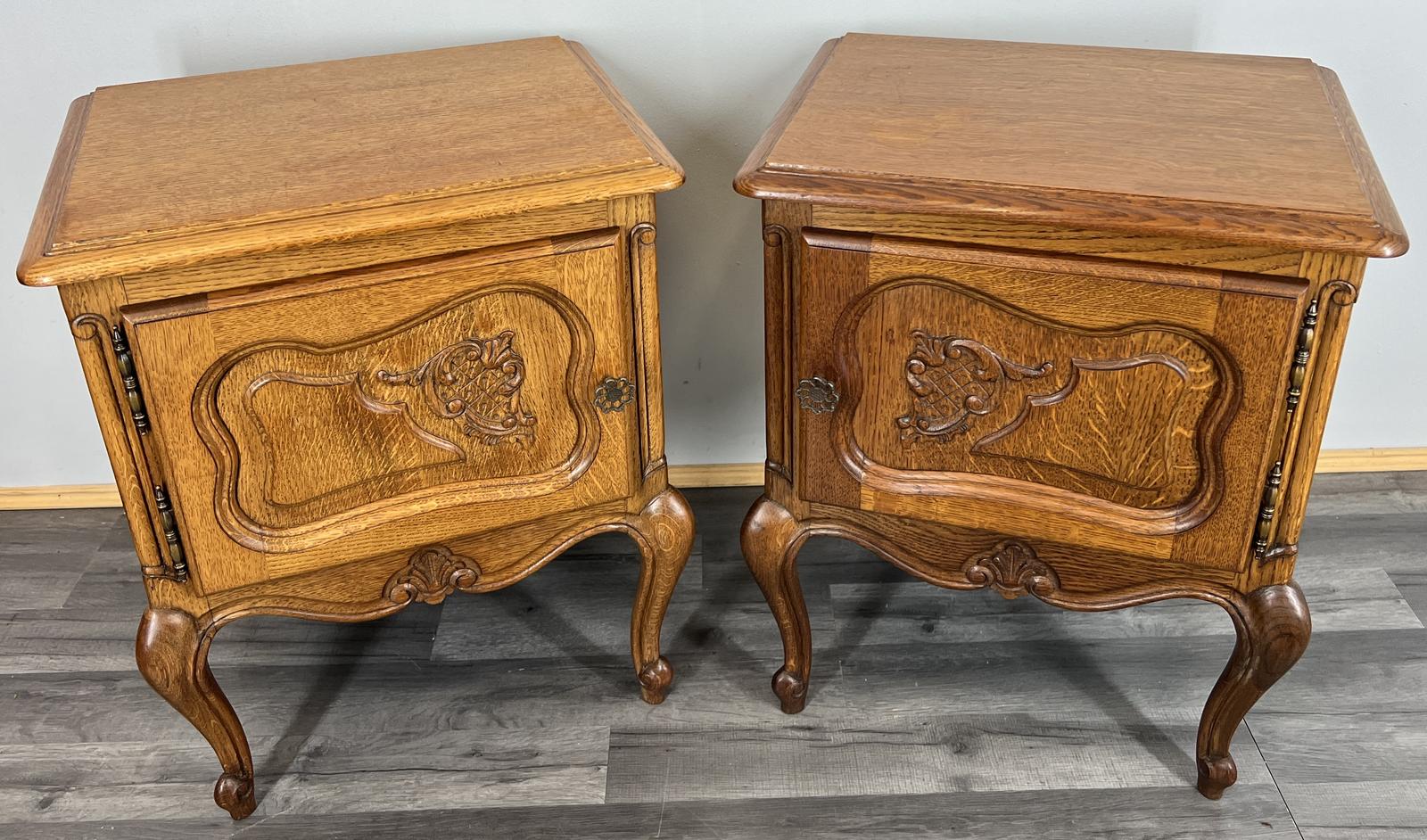 Pair of Bedside Tables Vintage French Oak Carved Cabinets (1 of 14)