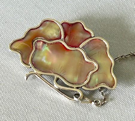 Edwardian Silver & Abalone Lotus Flower Brooch (1 of 6)