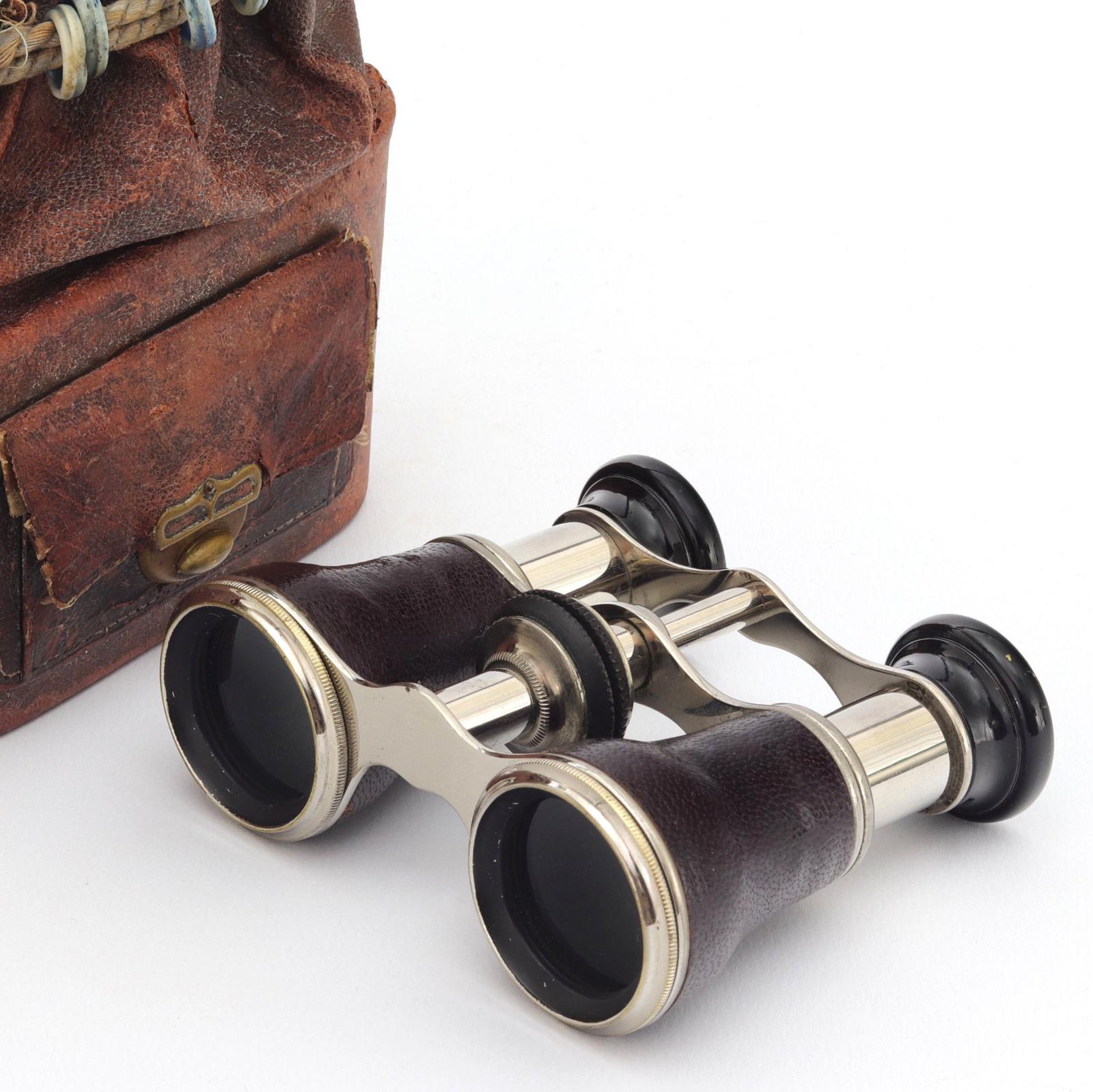 Pair of Leather and Chrome Opera Glasses with Original Carry Bag c1920s (1 of 9)
