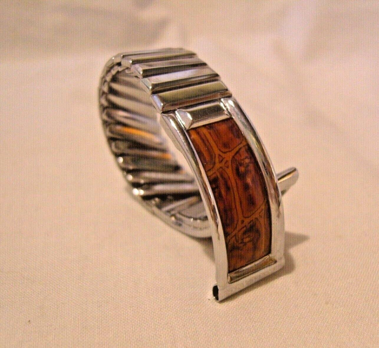 Vintage 1950s Wrist Watch Strap 15mm Lug Silver Chrome & Faux Crocodile Skin Nos (1 of 11)