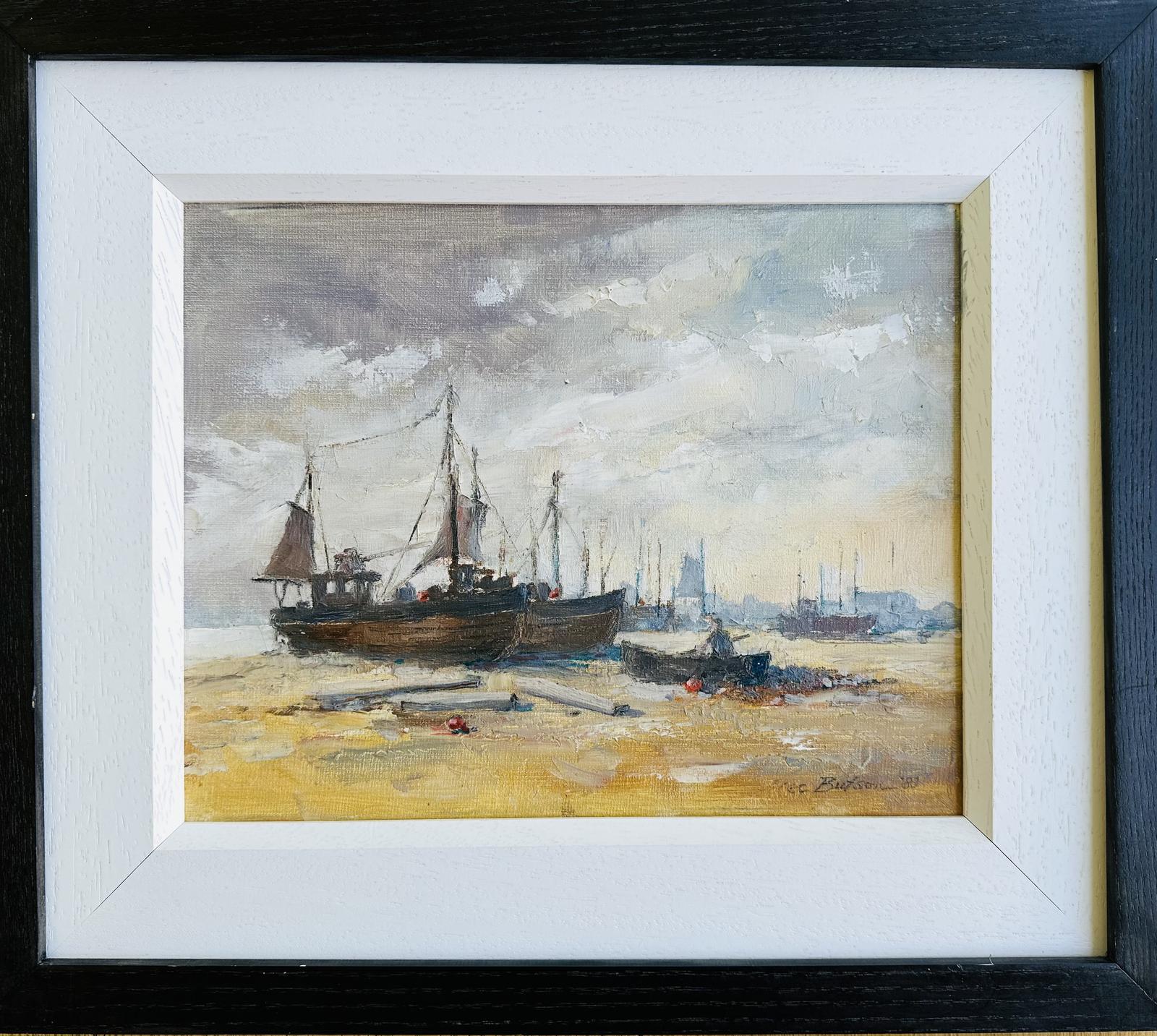 Original Oil on Board ‘Hastings Luggers’ by Alec Butson. Signed, Dated and Inscribed 1983 (1 of 4) Original Oil on Board ‘Hastings Luggers’ by Alec Butson. Signed, Dated and Inscribed 1983 (1 of 4)