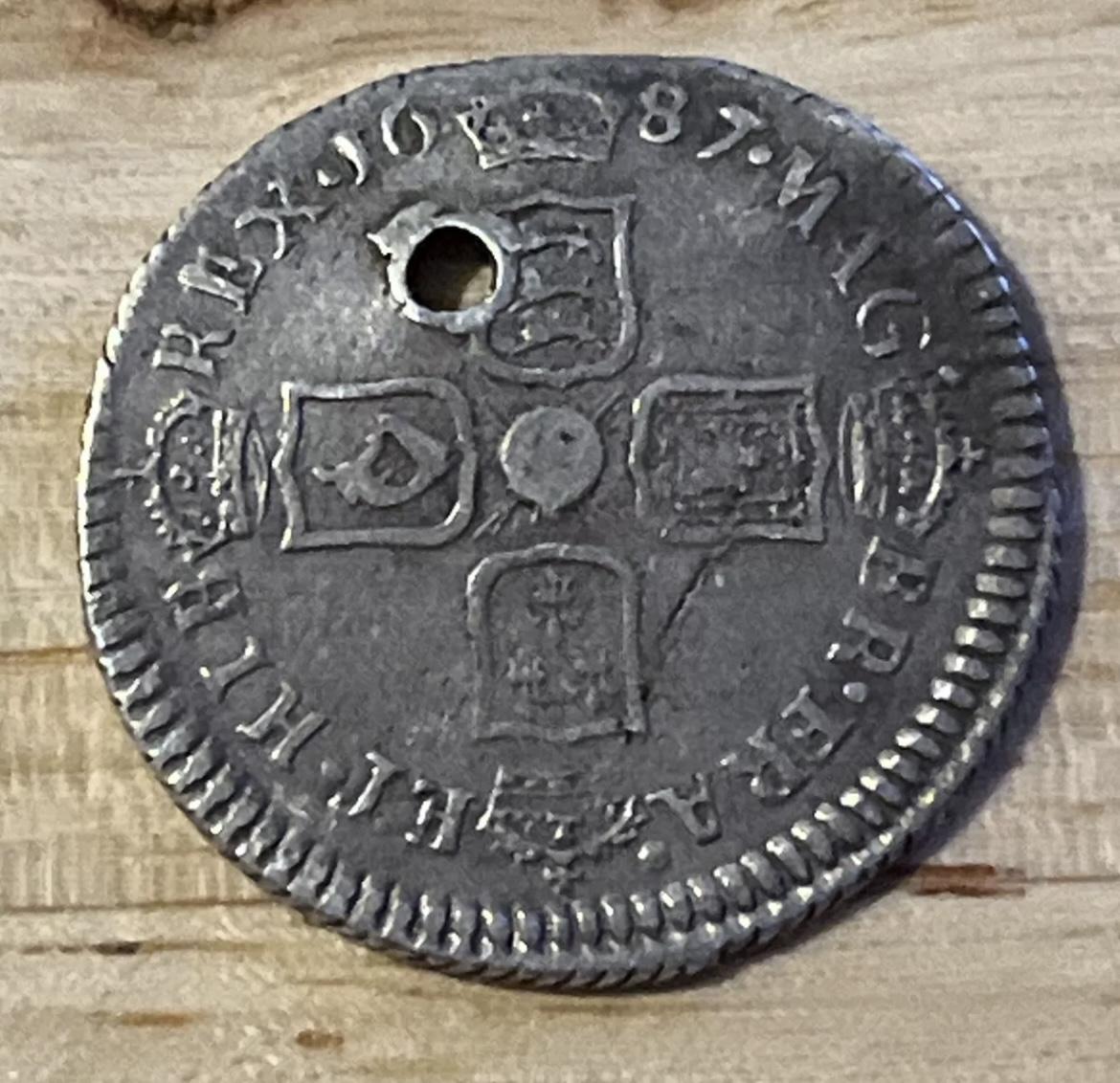 James II - 1687 Silver Sixpence - Holed (1 of 13) James II - 1687 Silver Sixpence - Holed (1 of 13)