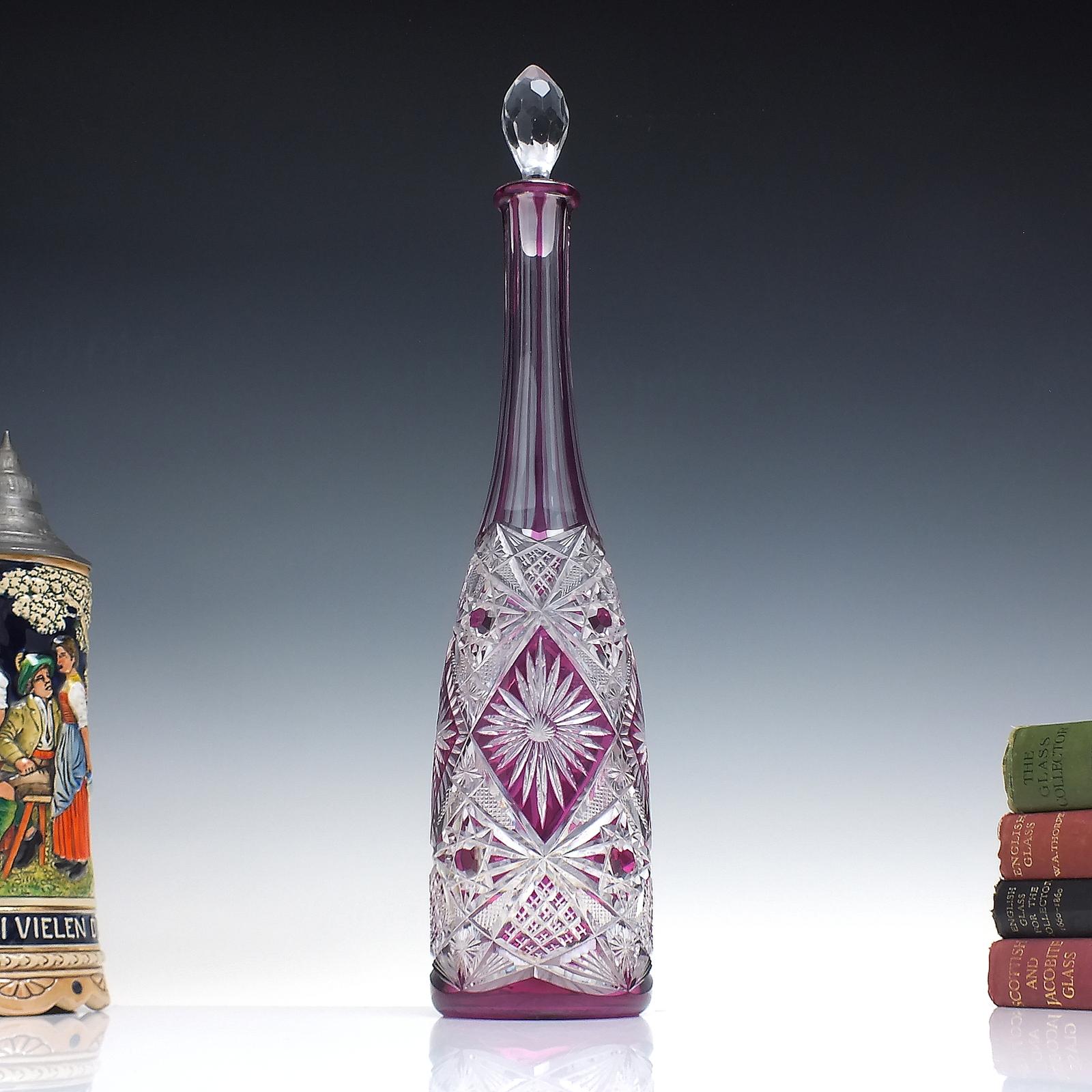 Tall Val St Lambert Brilliant Cut Crystal Amethyst Decanter c.1930 (1 of 6)