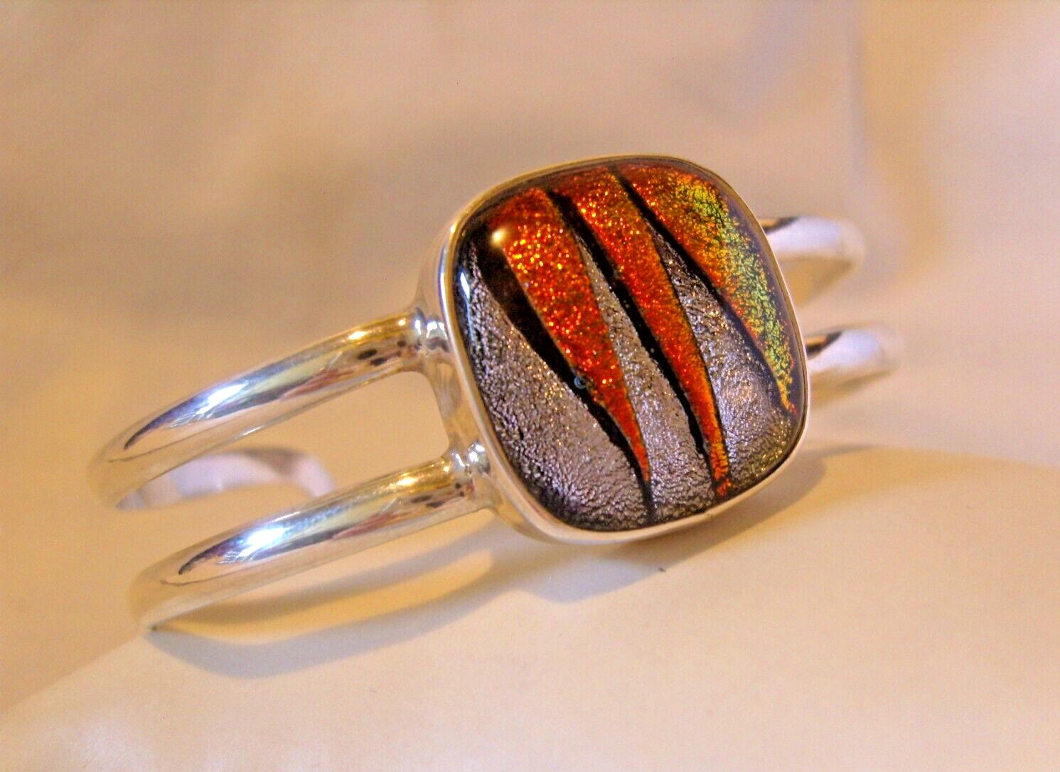 Silver Bangle 1970s Ornate Art Glass Wide Vintage 925 Bracelet 28.1g (1 of 15)