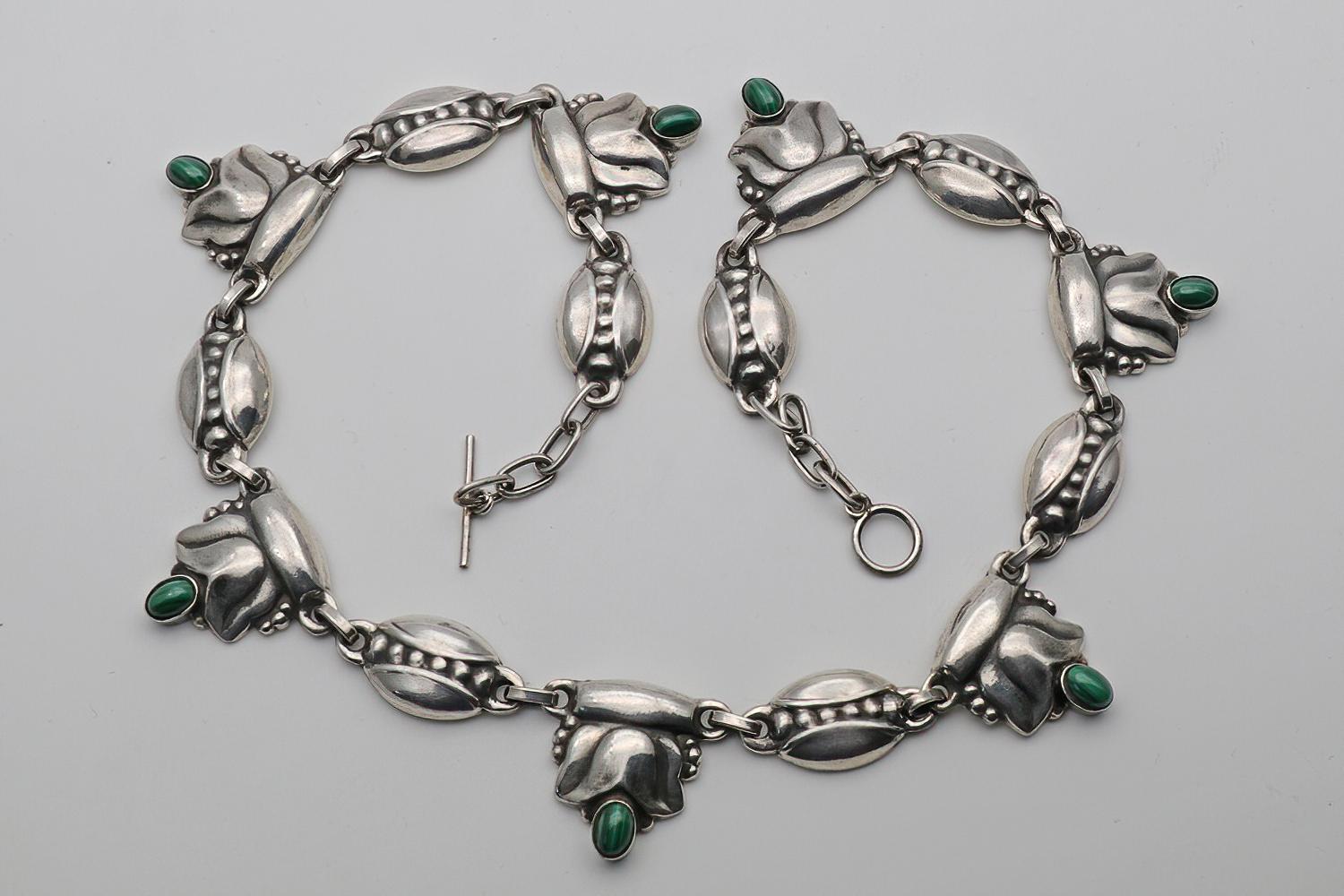 Georg Jensen Silver & Malachite Necklace 1930s (1 of 4)