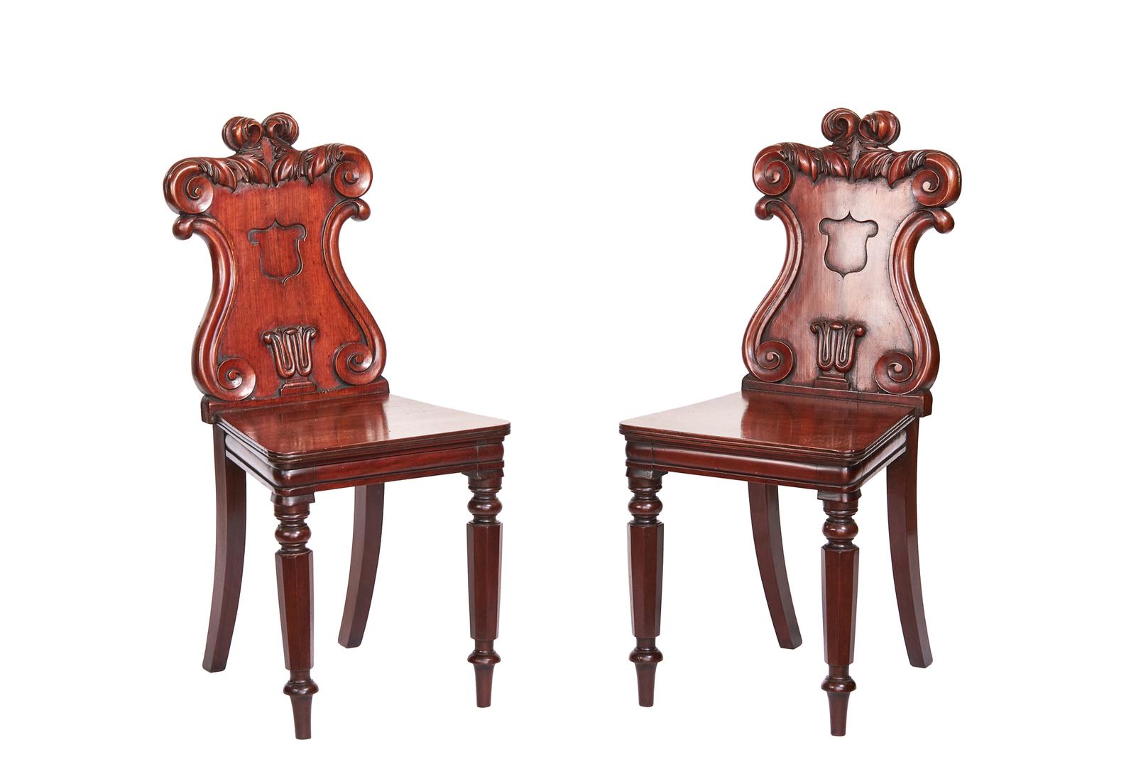 Pair of William IV Mahogany & Carved Hall Chairs (1 of 4)