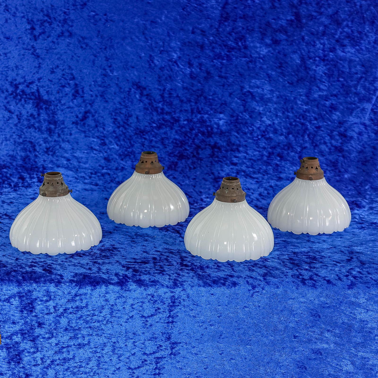 Set of Four Vintage Ribbed Dome Milk Glass Lampshades (1 of 3)