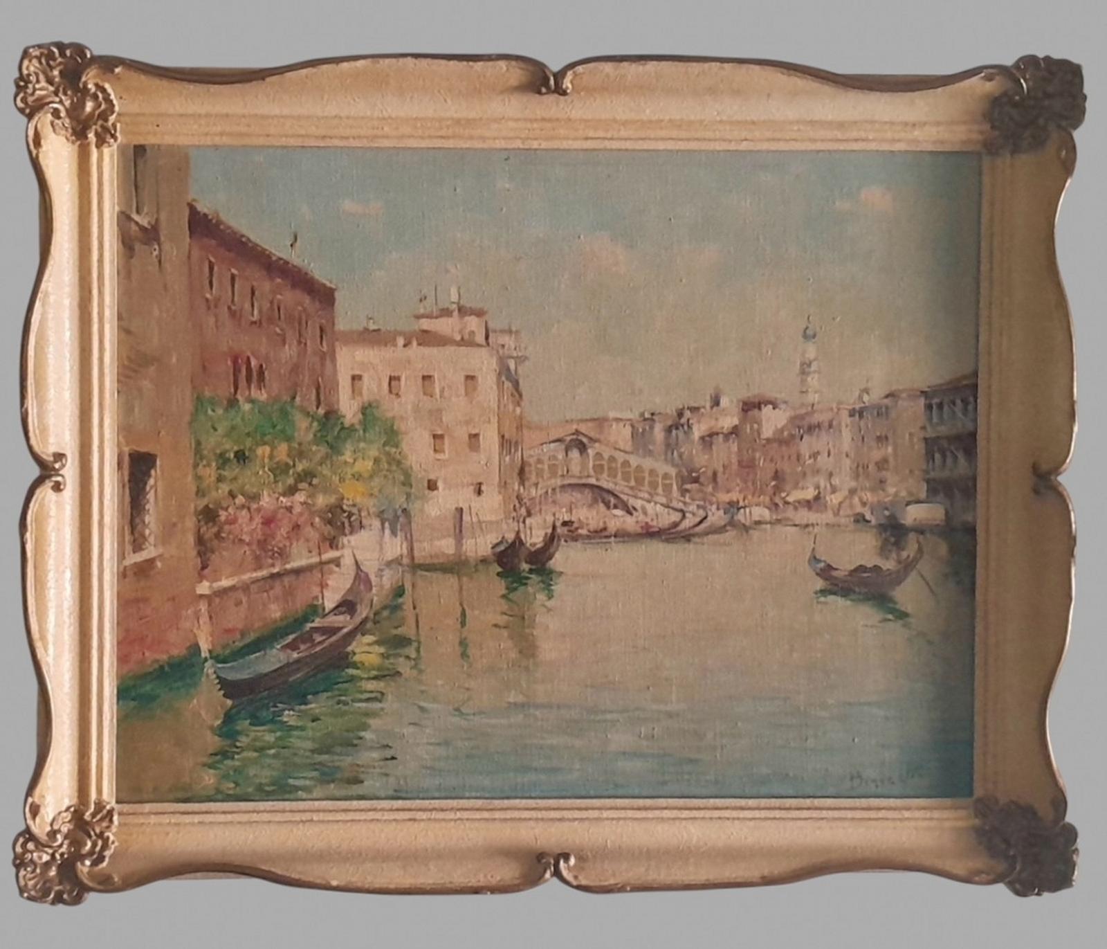 Renzo De Benedetti - Oil on Canvas - Venice Canal with Rialto Bridge in Background (1 of 8) Renzo De Benedetti - Oil on Canvas - Venice Canal with Rialto Bridge in Background (1 of 8)