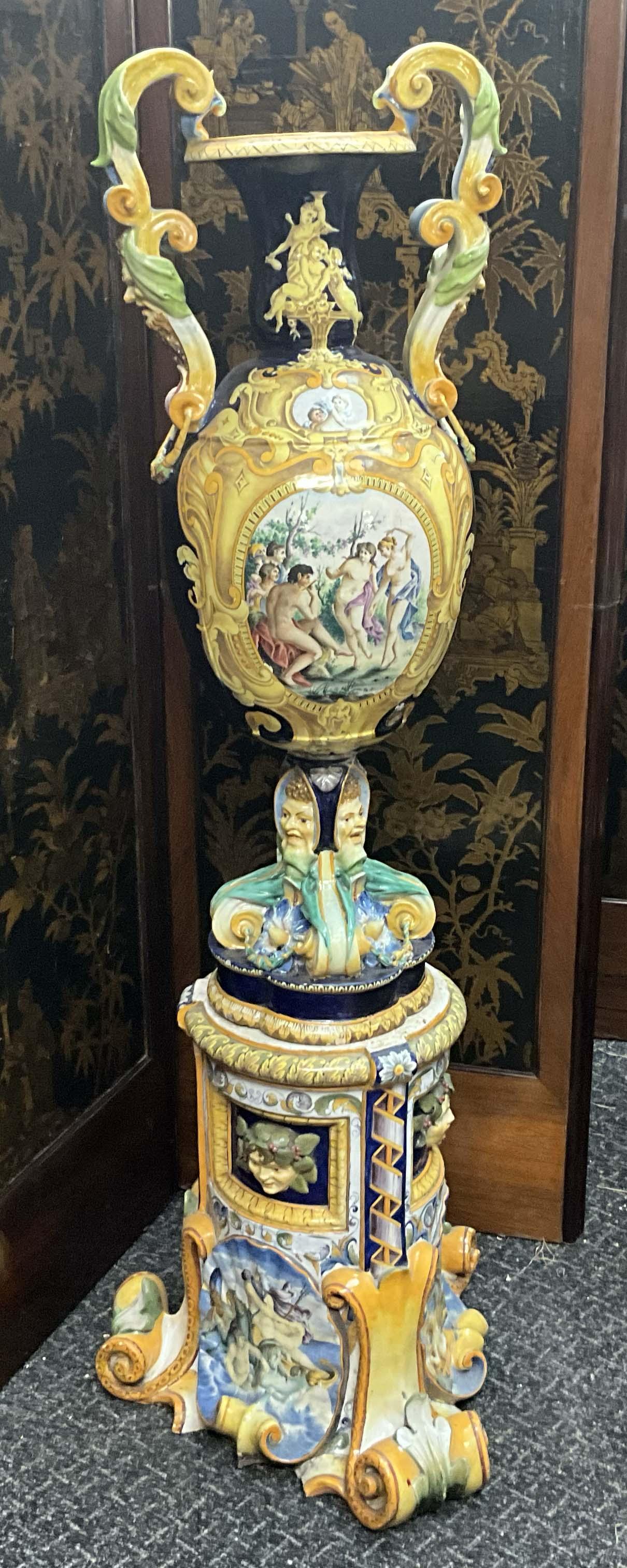 Impressively Large Italian Majolica Vase on Pedestal (1 of 31)