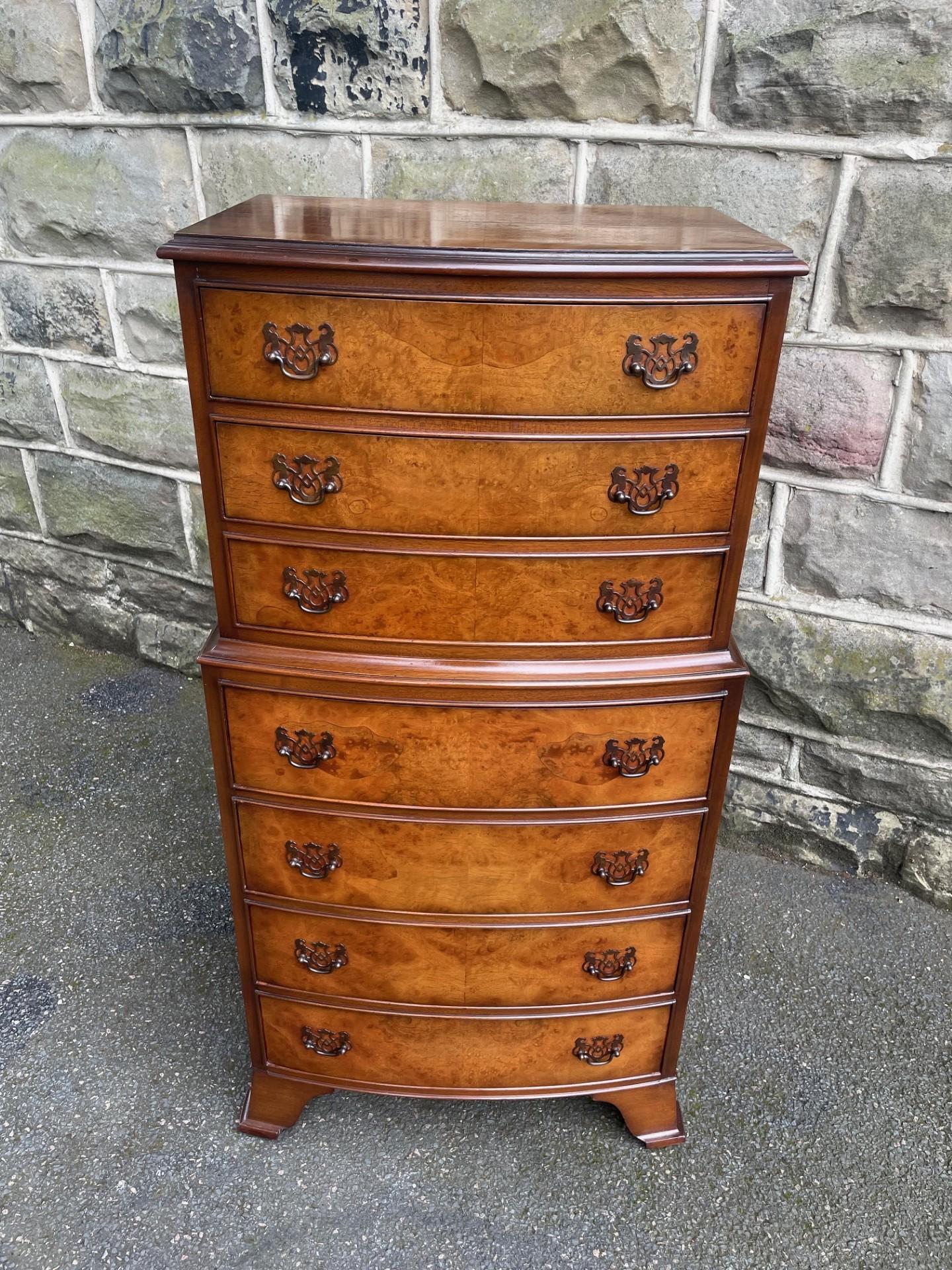 Antique Slim Burr Walnut Chest of Drawers Tallboy Chest on Chest (1 of 9) Antique Slim Burr Walnut Chest of Drawers Tallboy Chest on Chest (1 of 9)