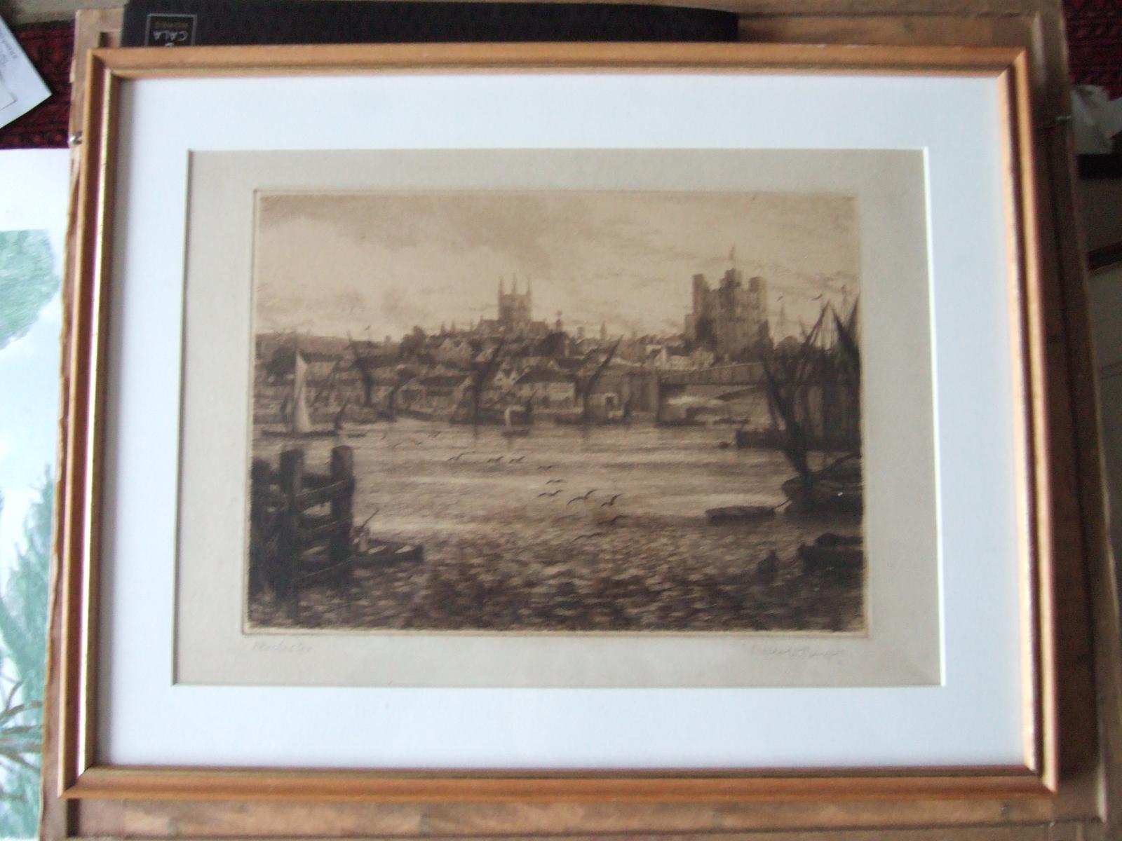 Walter W Burgess Etching of the City of Rochester, Kent Dated 1886 (1 of 4)