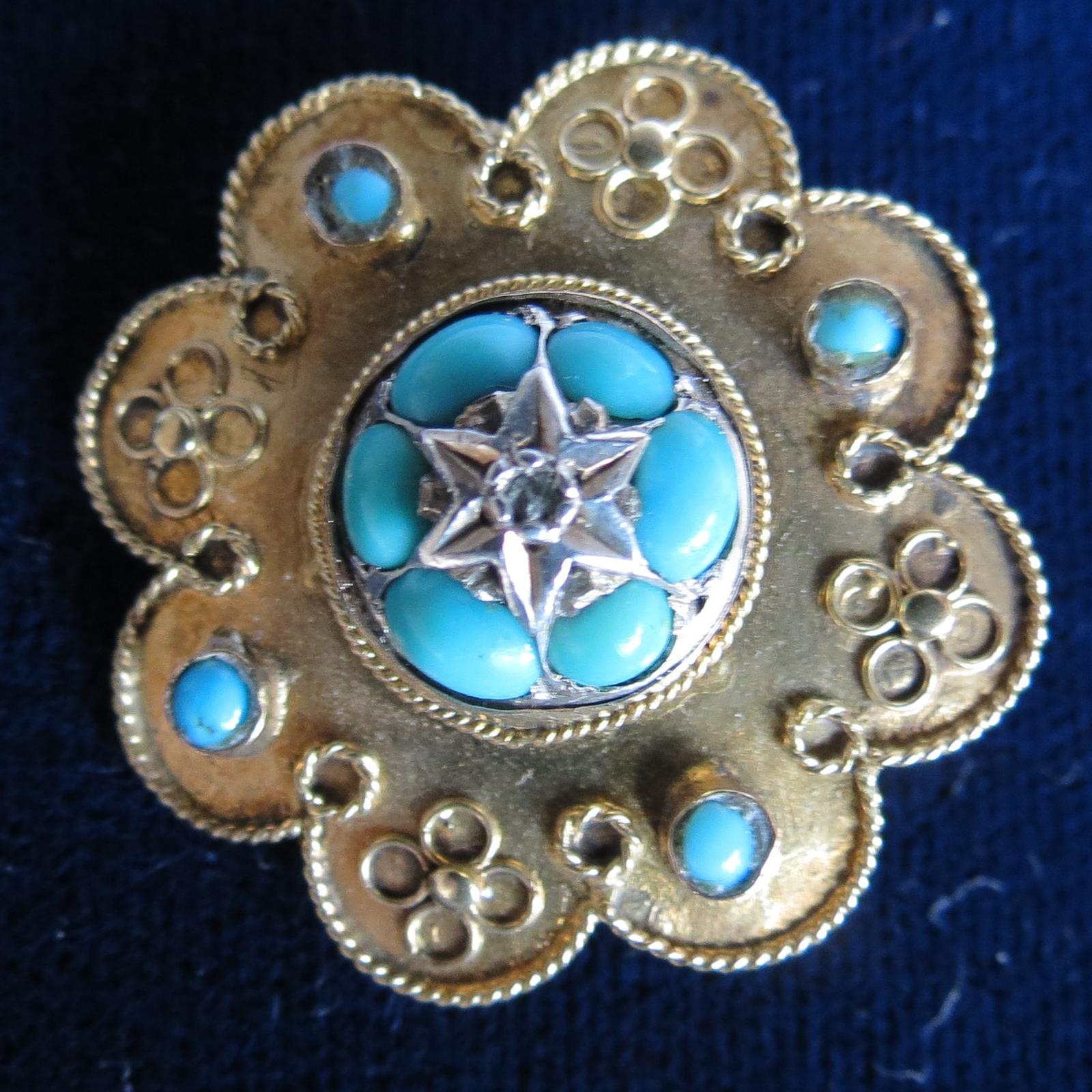 Victorian 15ct Gold Turquoise and Diamond Brooch (1 of 10)