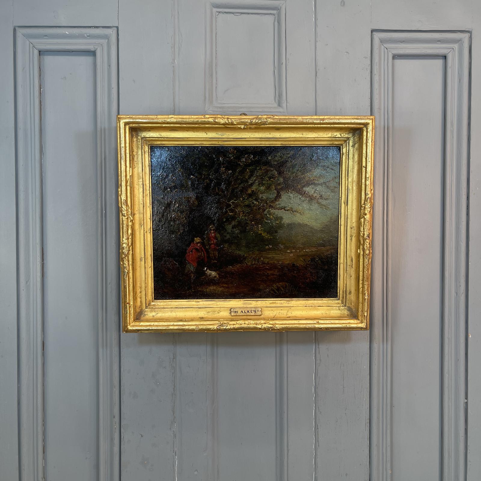 Antique Georgian Landscape Oil Painting Study of Figures, Dog and Sheep Attributed to H Alken (2 of 2) (1 of 10)