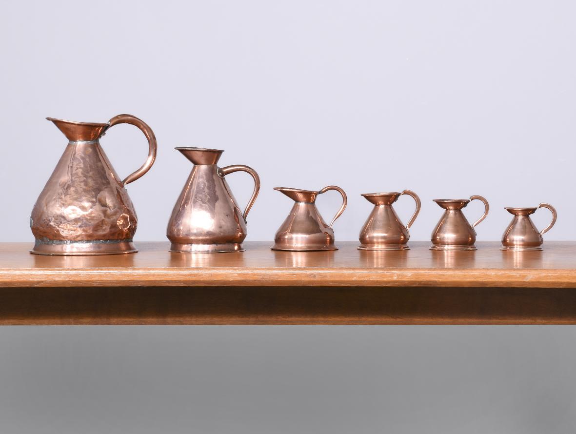 Set of 6 Mid Victorian Copper Spirit Measures with Excise Duty Stamps (1 of 9) Set of 6 Mid Victorian Copper Spirit Measures with Excise Duty Stamps (1 of 9)