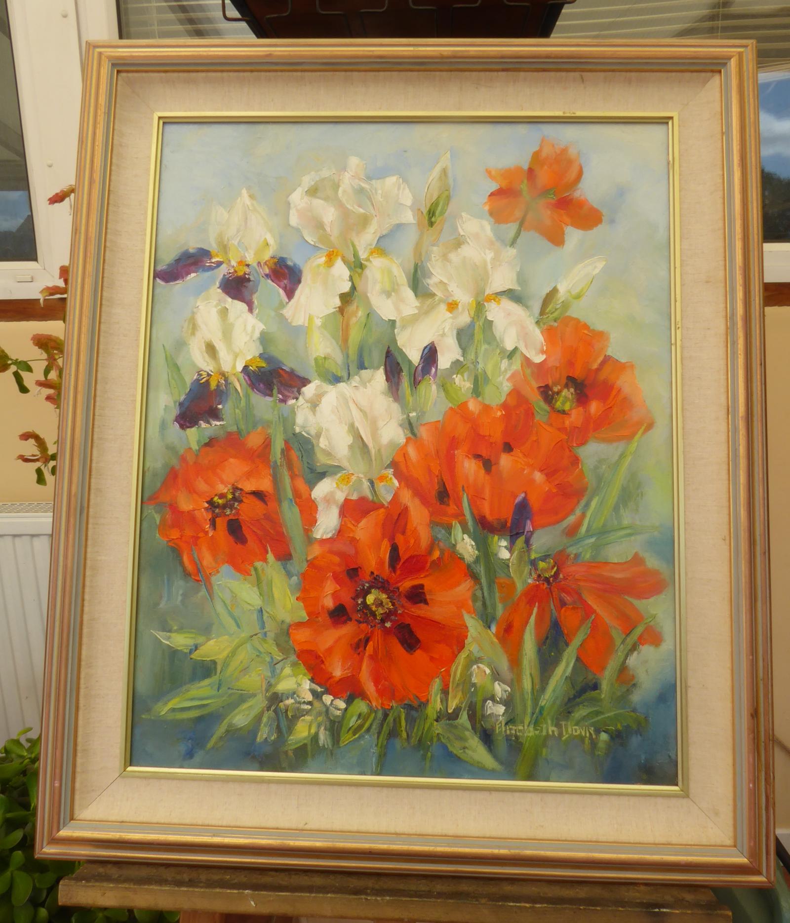 Large Oil  on Canvas Summer Flowers Listed Artist Elizabeth Davies (1 of 16)