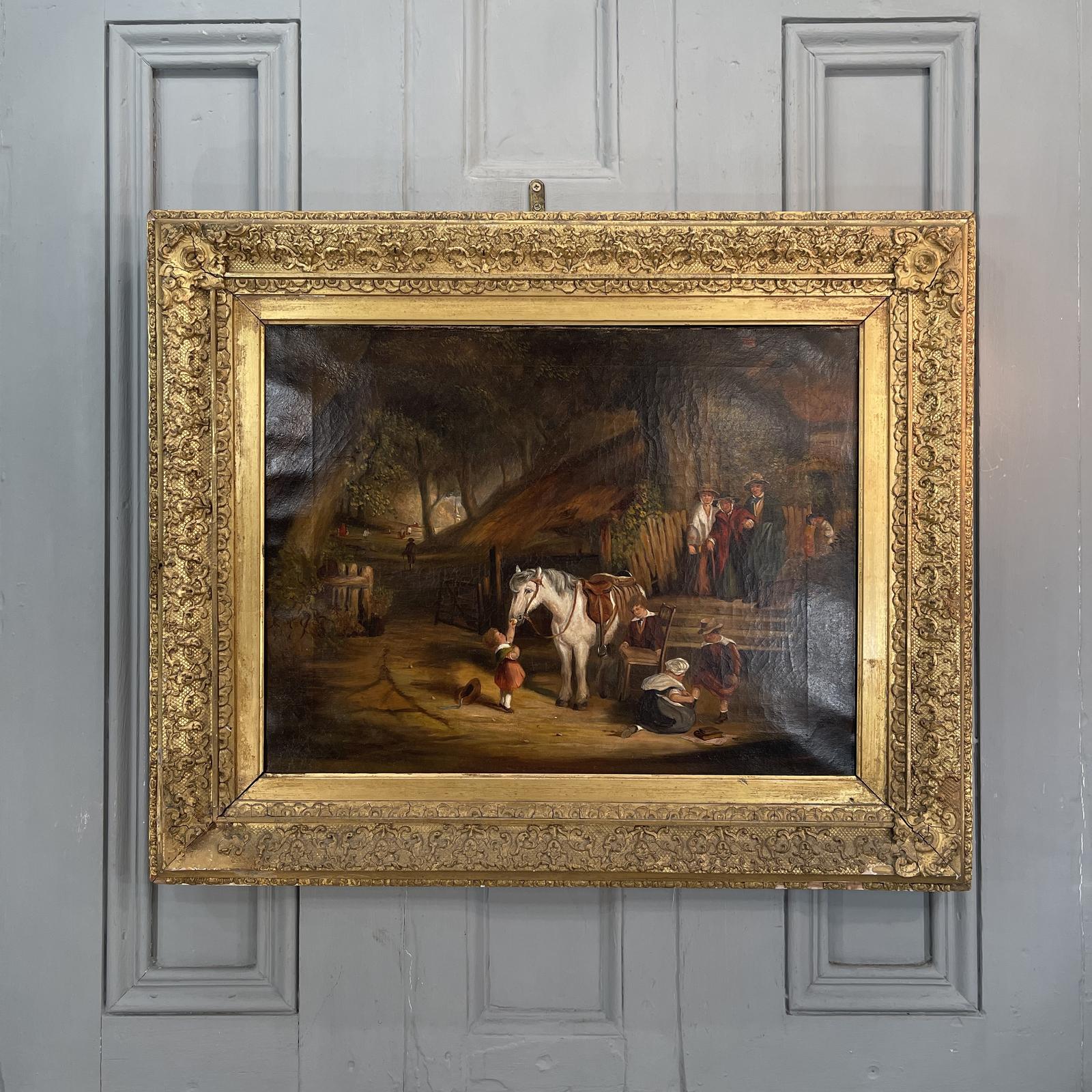 Antique Georgian Early Victorian River Landscape Oil Painting Study of a Domestic Scene with Pony (1 of 2) (1 of 10)