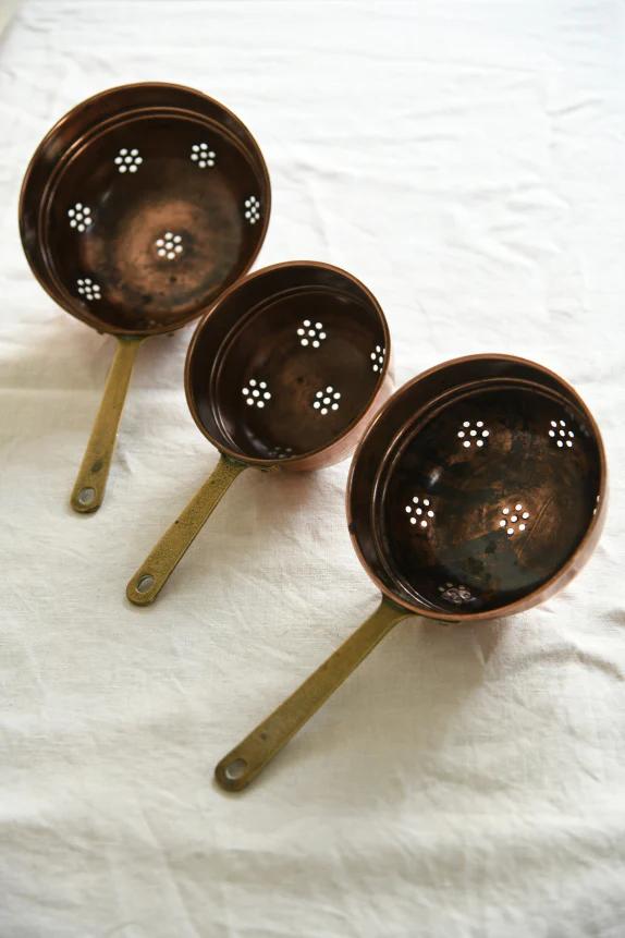 Vintage French Copper & Brass Graduated Colanders (1 of 9)
